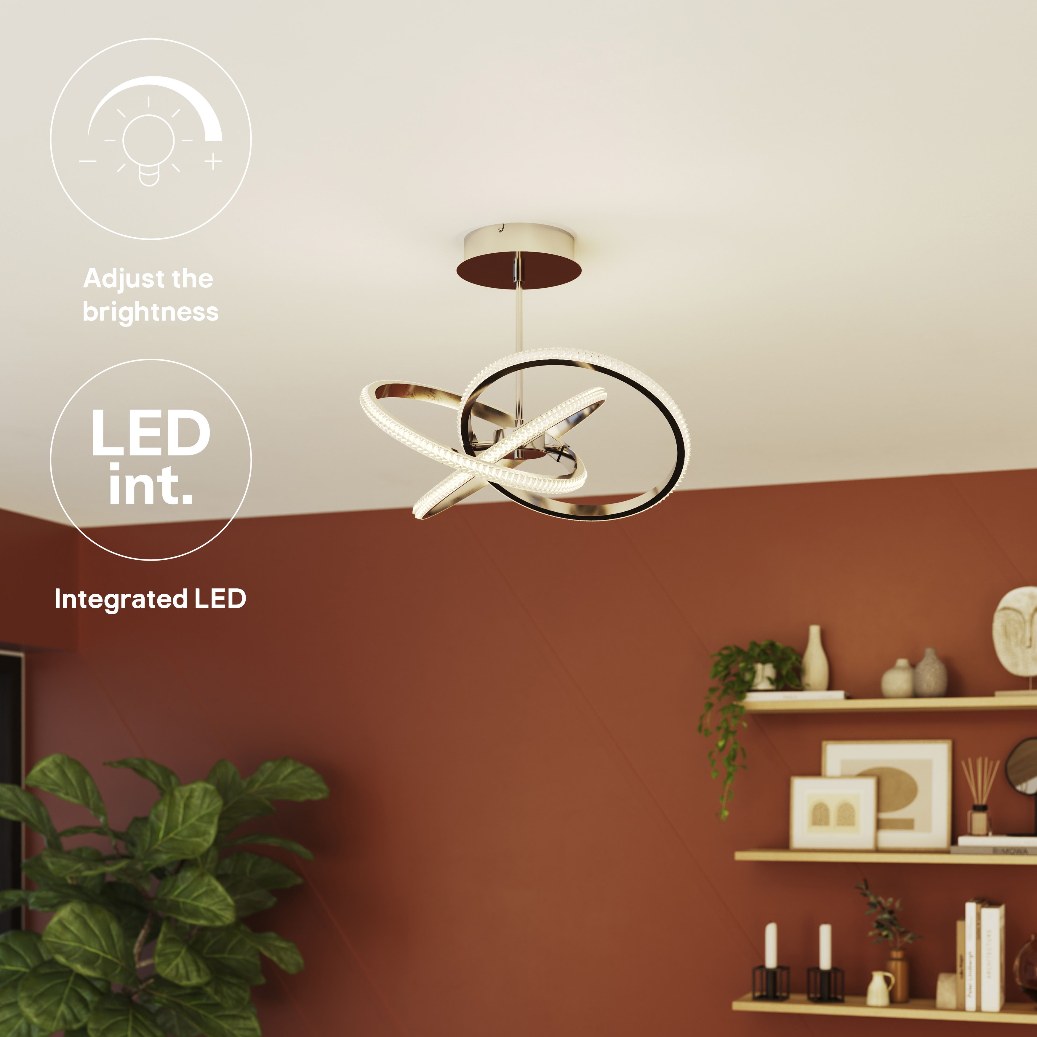 GoodHome Round Beaded Metal & plastic Chrome effect LED Entwined Ceiling light