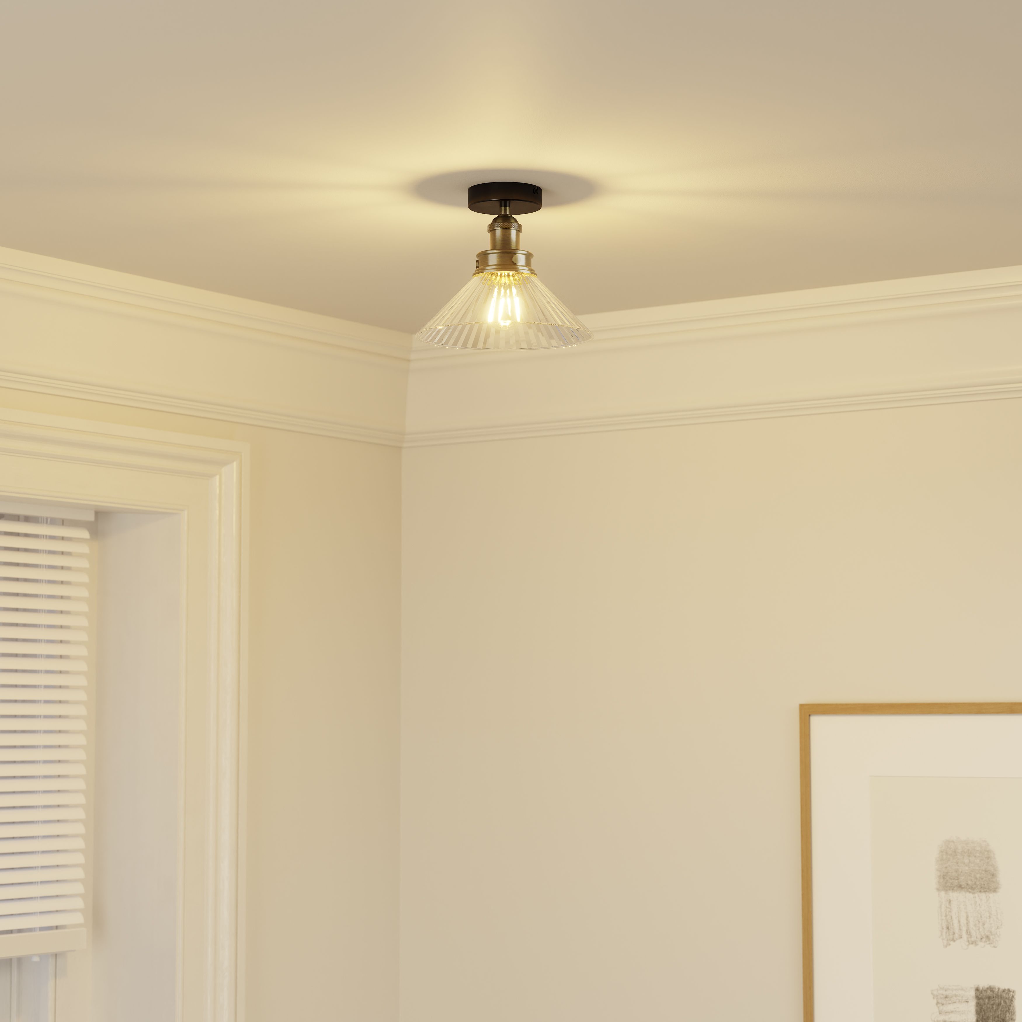 GoodHome Round Matt Glass & metal Black & clear Antique brass effect LED Ceiling light