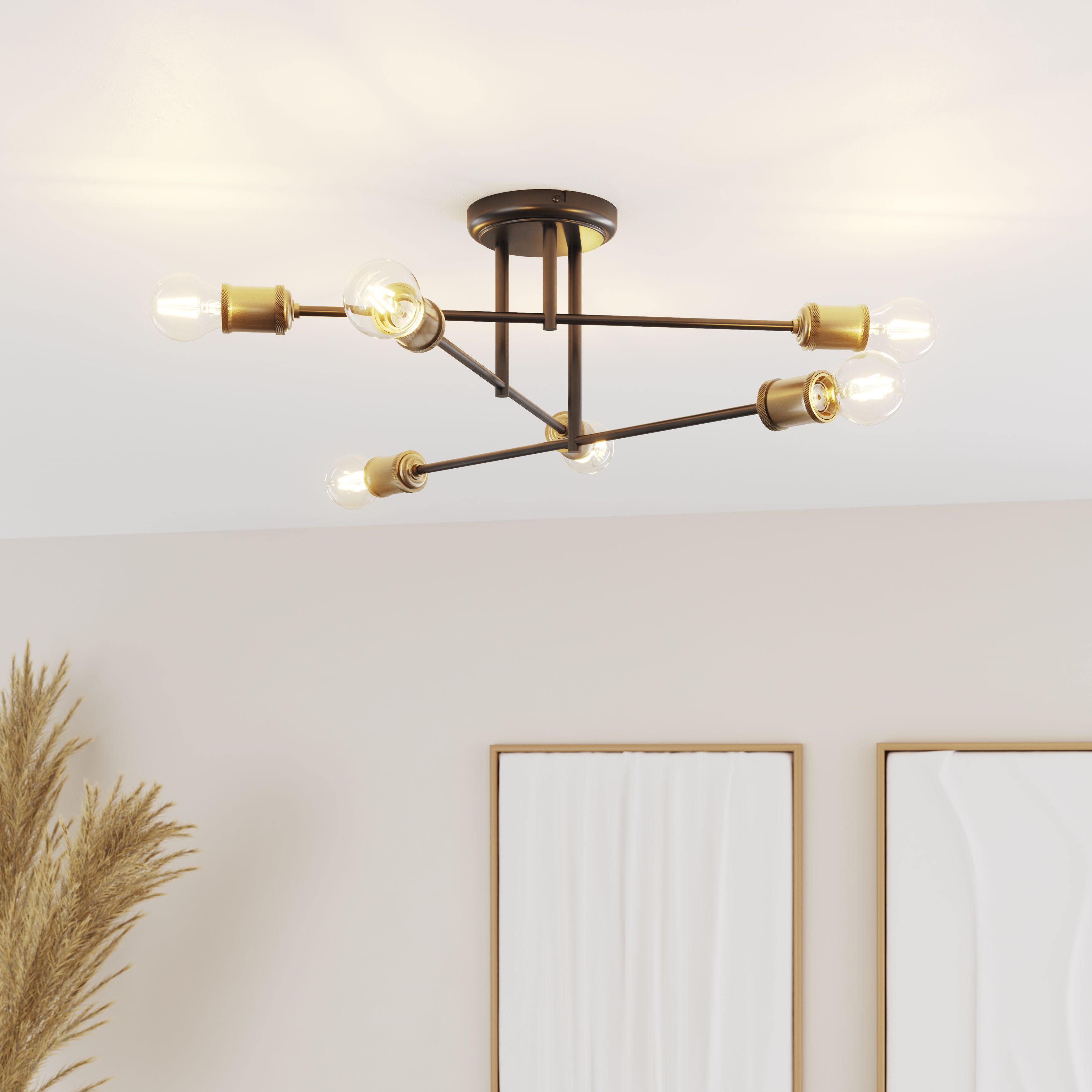 GoodHome Round Matt Metal Black Antique brass effect 6 Lamp Ceiling light