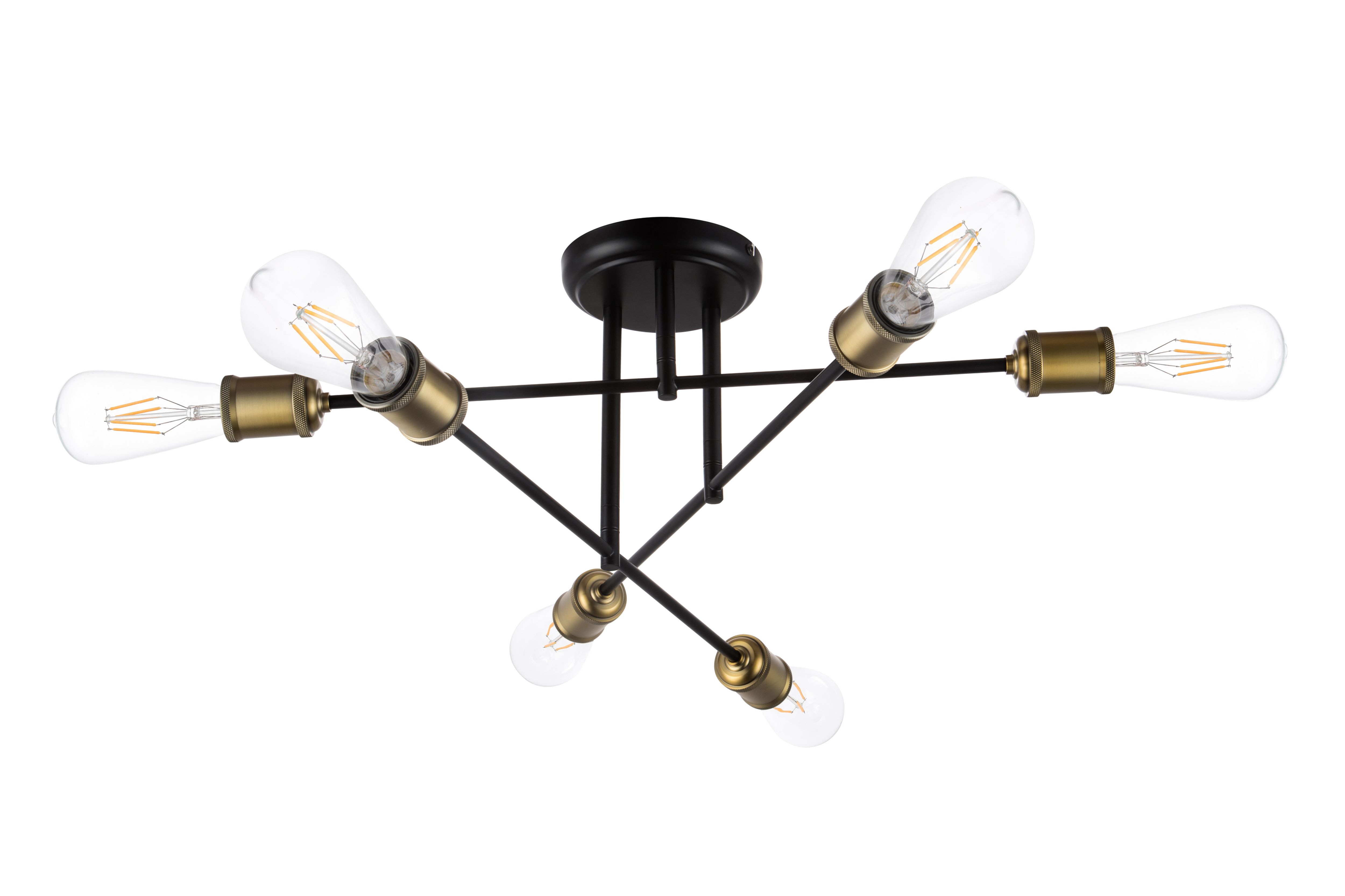 GoodHome Round Matt Metal Black Antique brass effect 6 Lamp Ceiling light