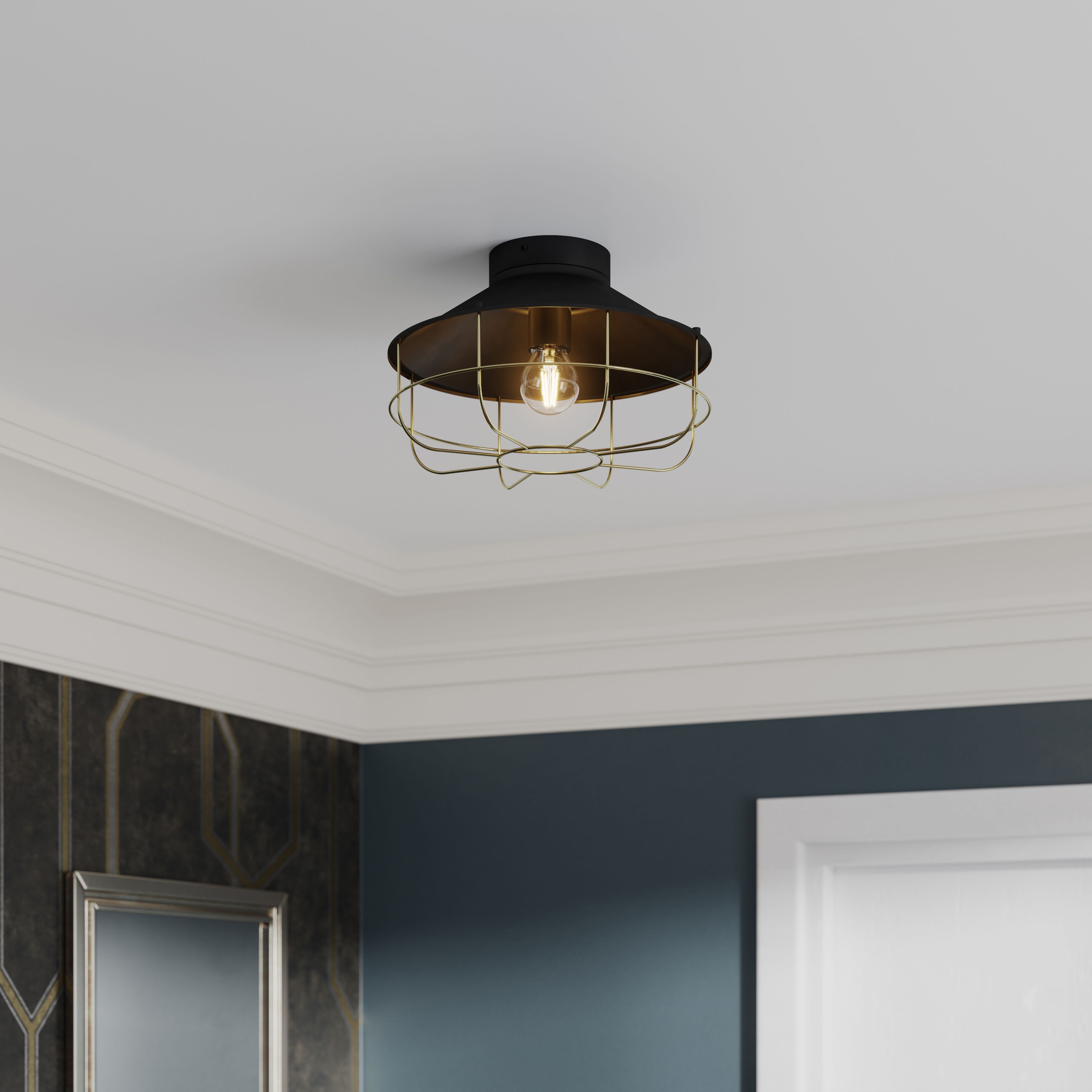 GoodHome Round Matt Metal Black Ceiling light
