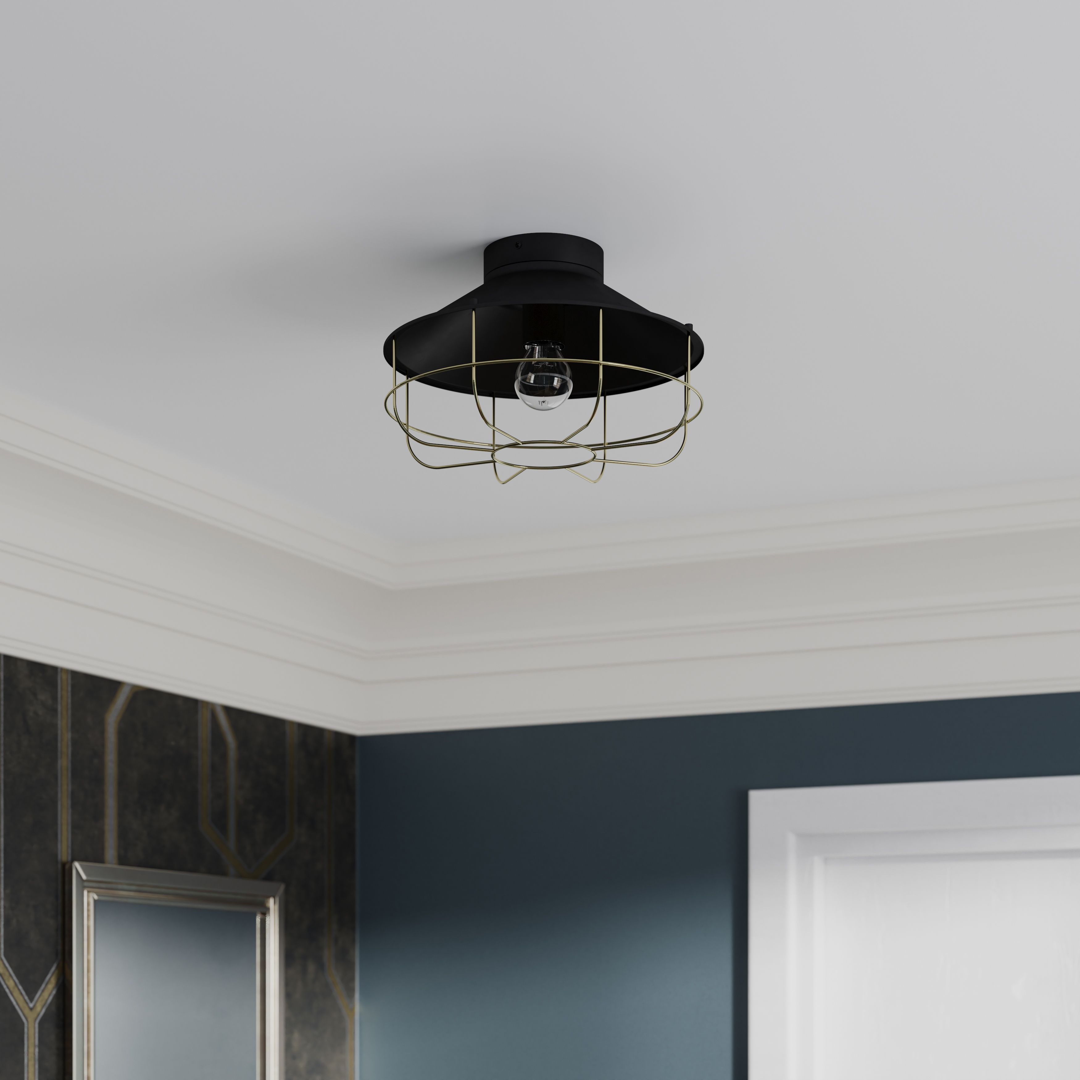 GoodHome Round Matt Metal Black Ceiling light