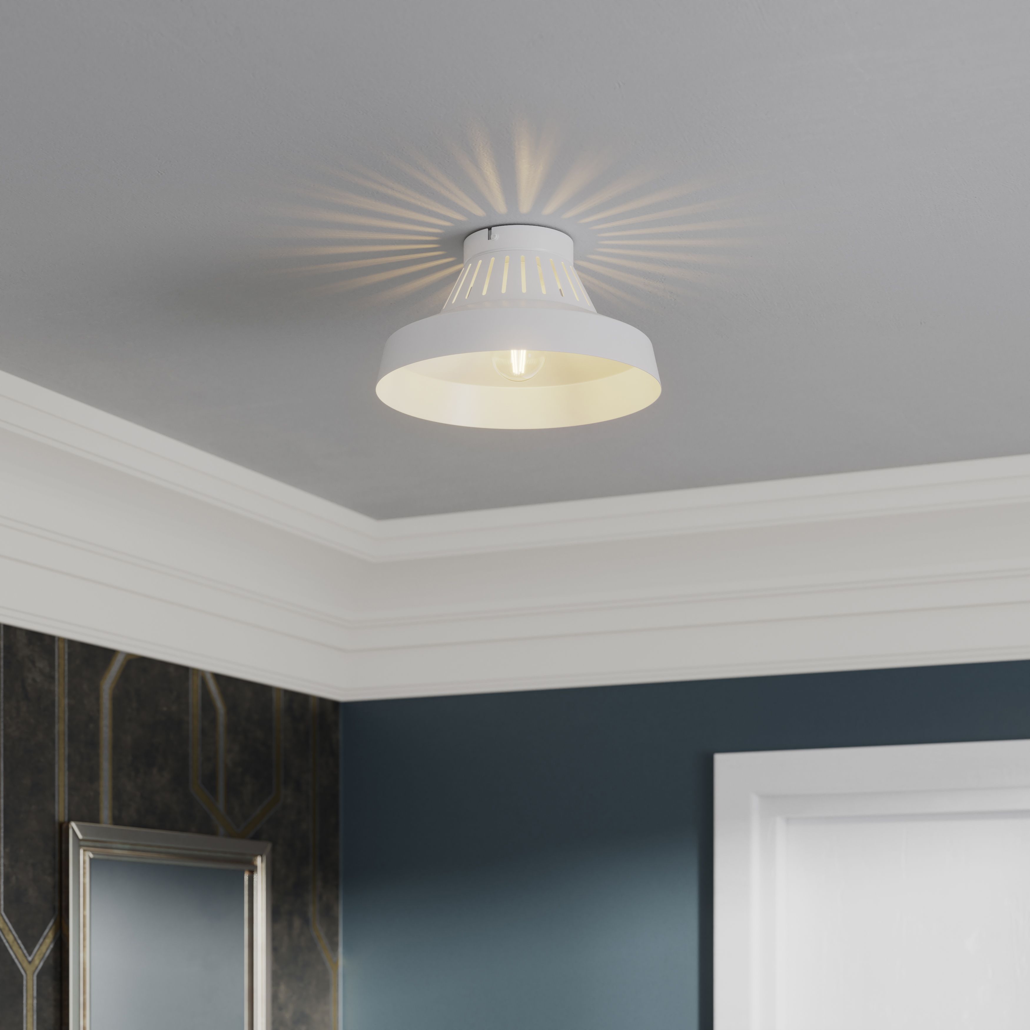 GoodHome Round Matt Metal White Ceiling light