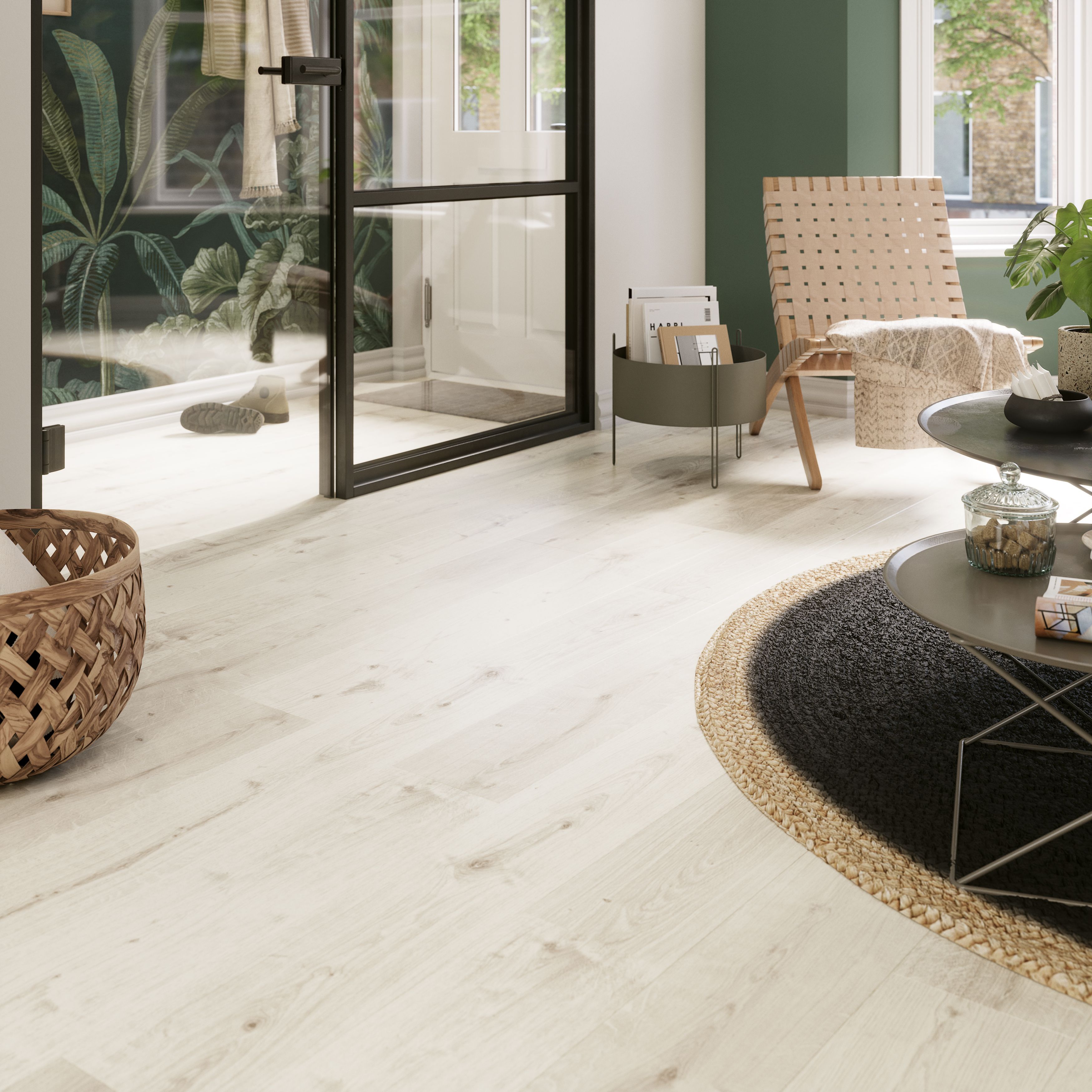 GoodHome Rowley Light Grey Wood effect Laminate Flooring Sample