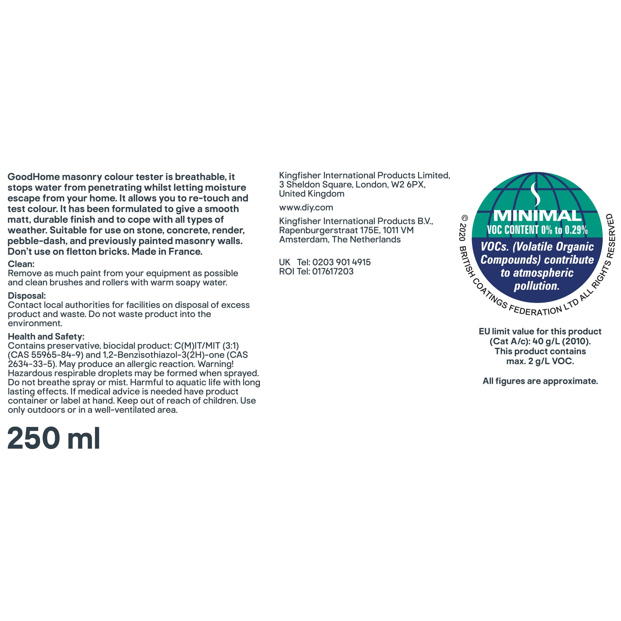 GoodHome Saint Malo Smooth Matt Masonry paint, 350ml Tester pot