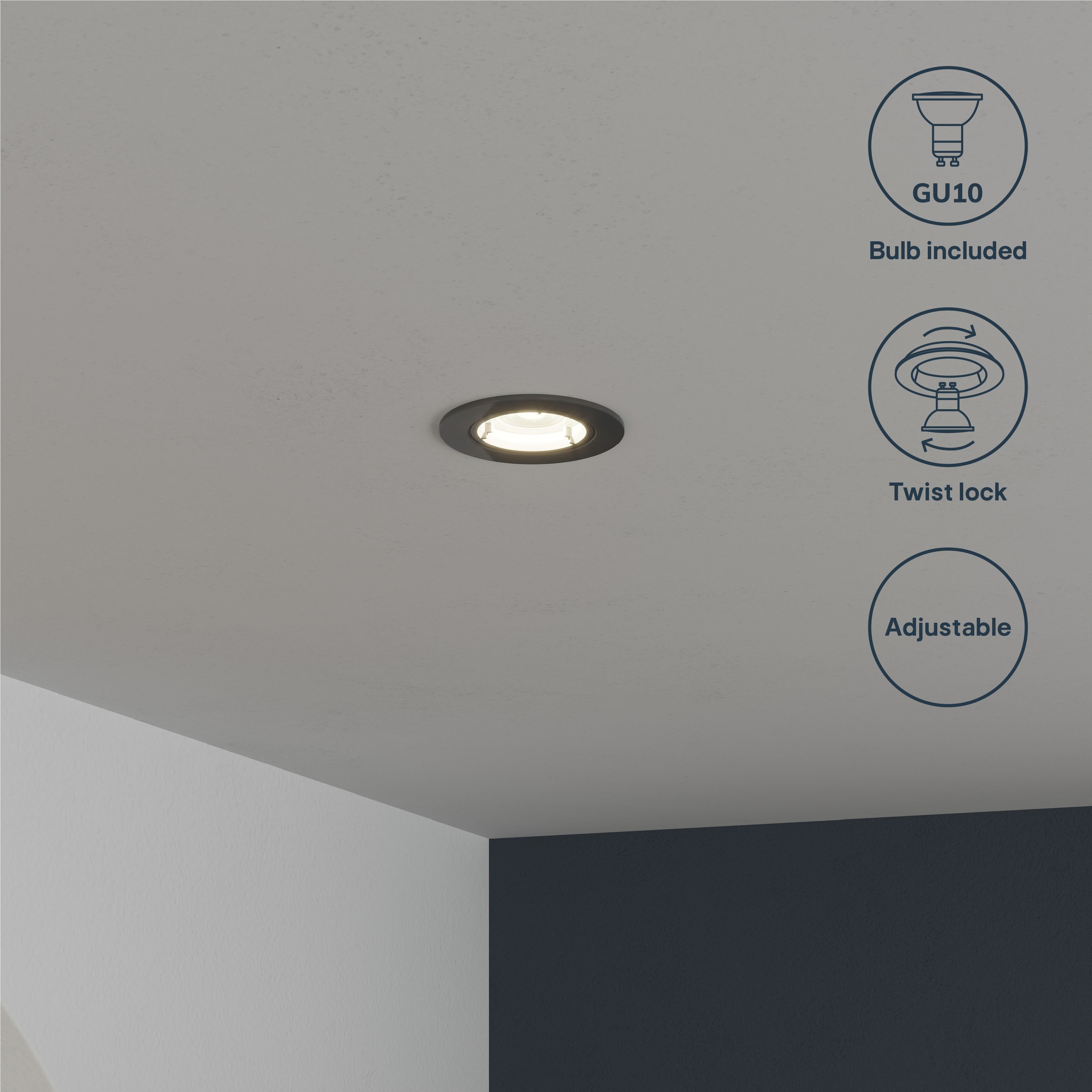 GoodHome Salk Black Adjustable LED Neutral white Downlight 4.8W IP20