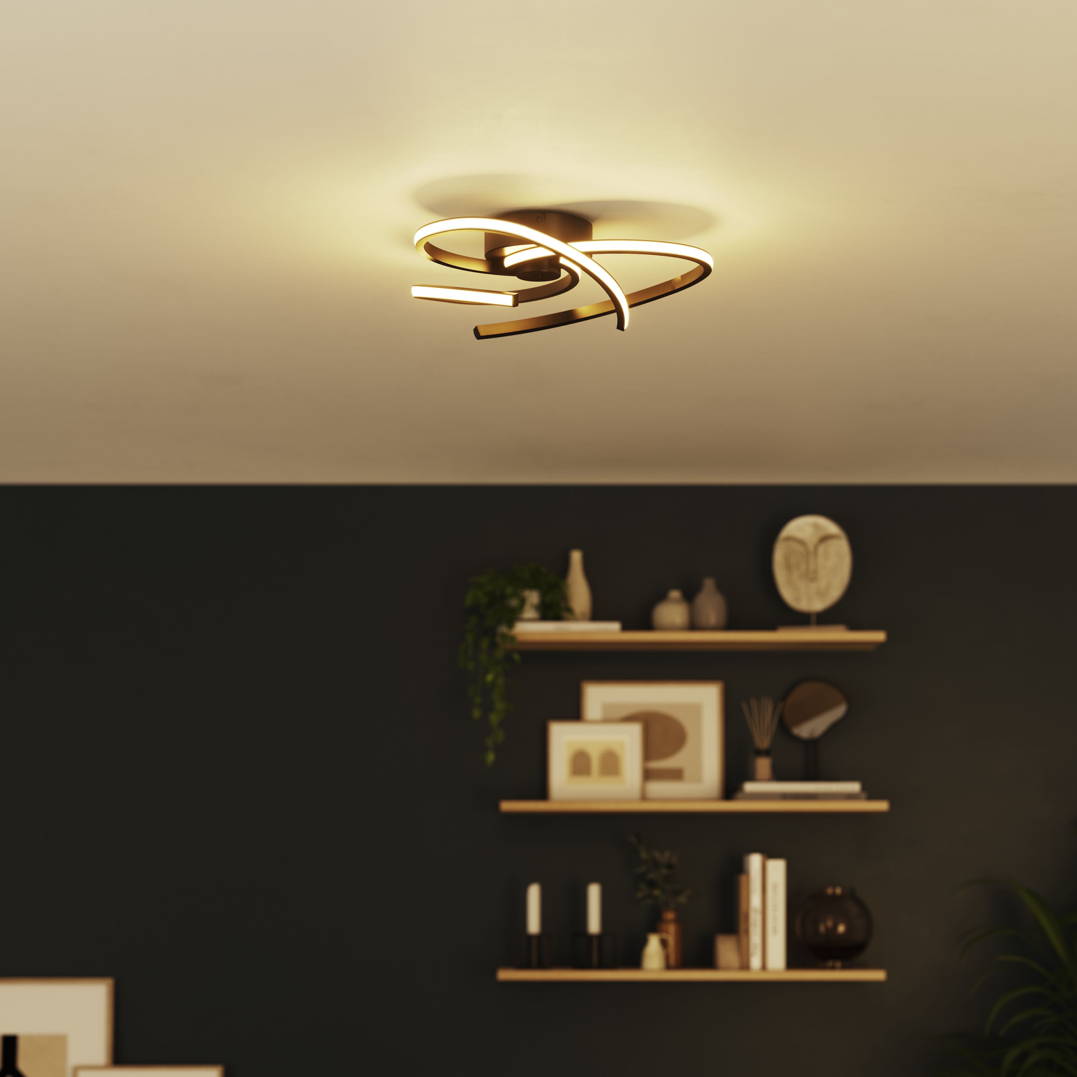 GoodHome Samana Round Matt Metal & plastic Black LED Ceiling light