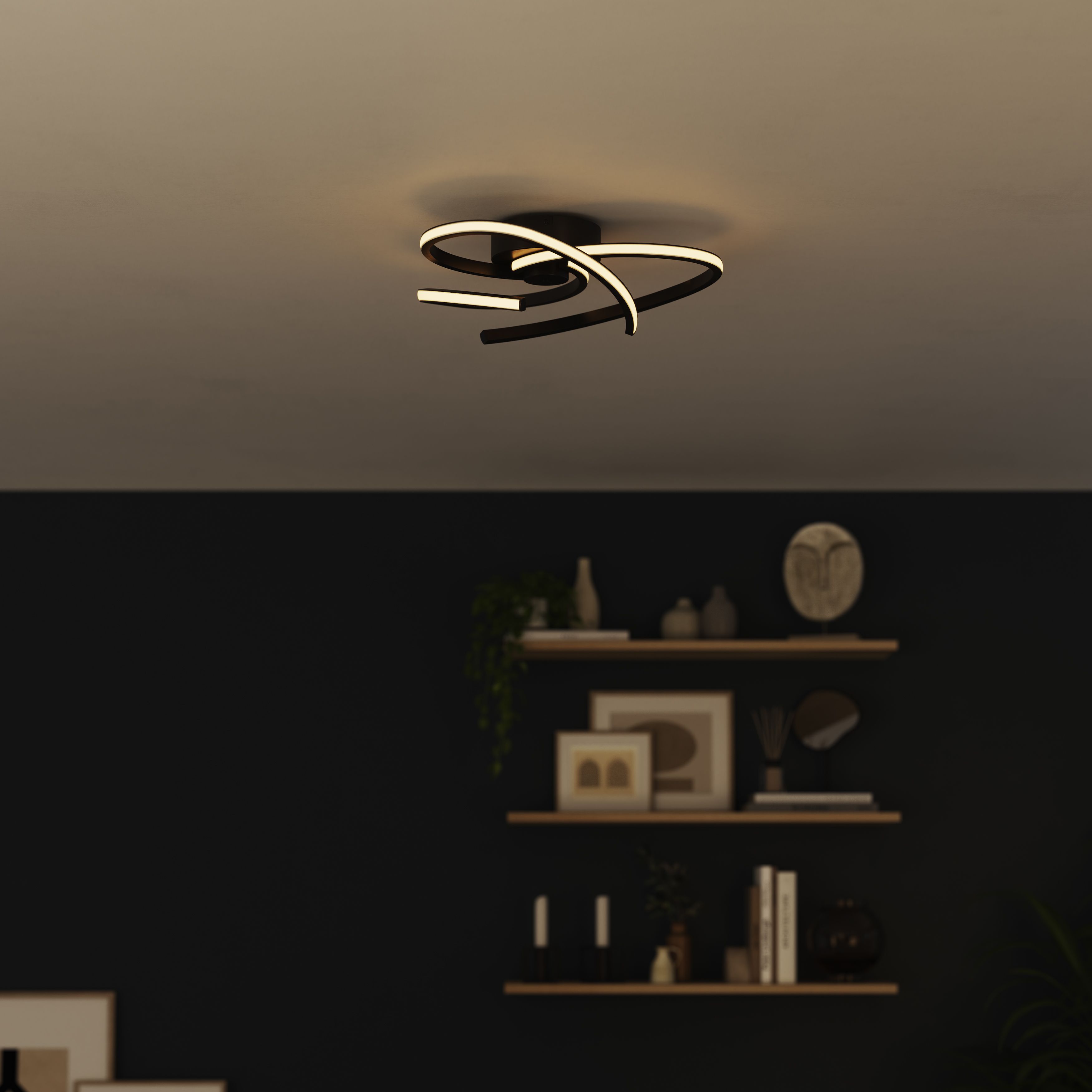 GoodHome Samana Round Matt Metal & plastic Black LED Ceiling light
