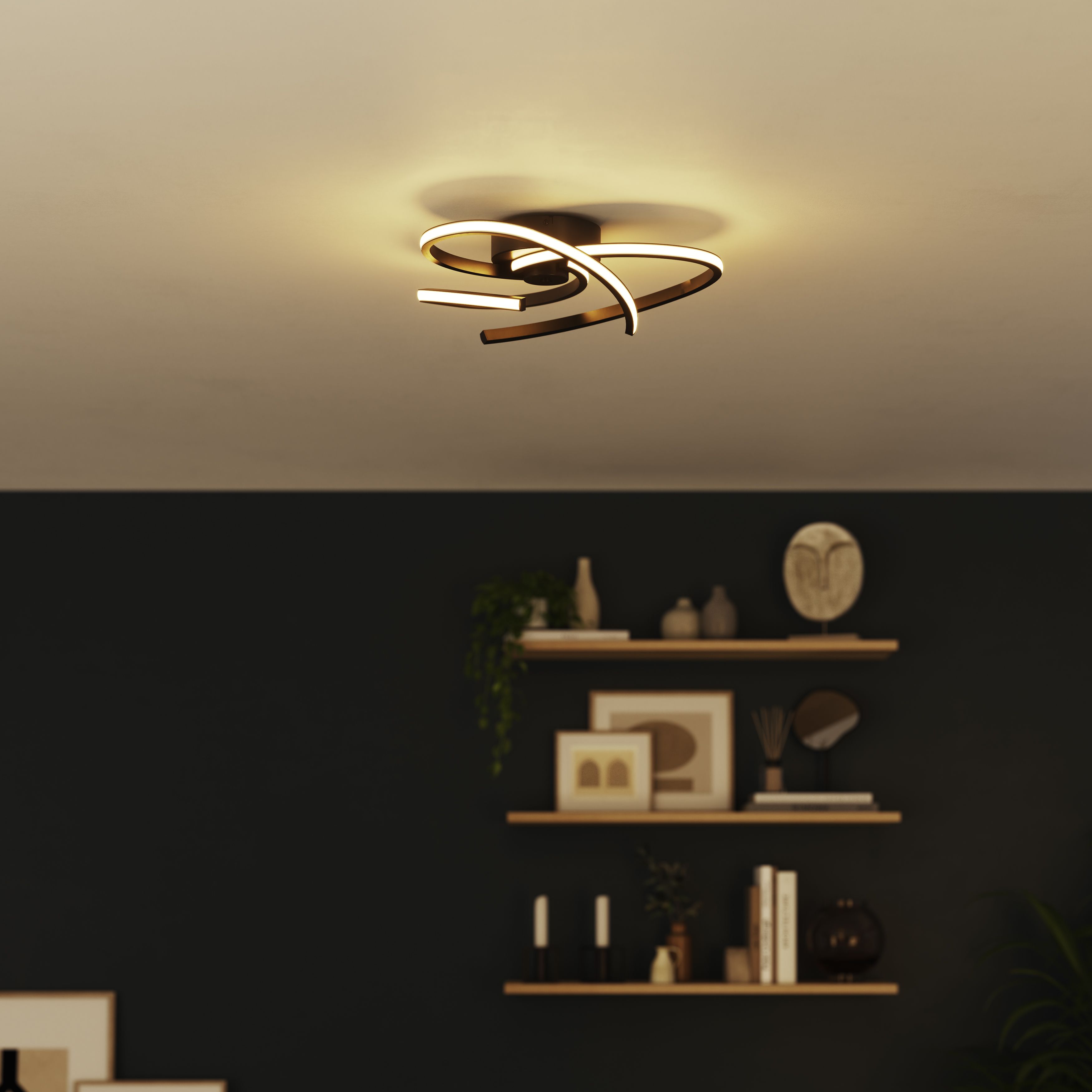 GoodHome Samana Round Matt Metal & plastic Black LED Ceiling light