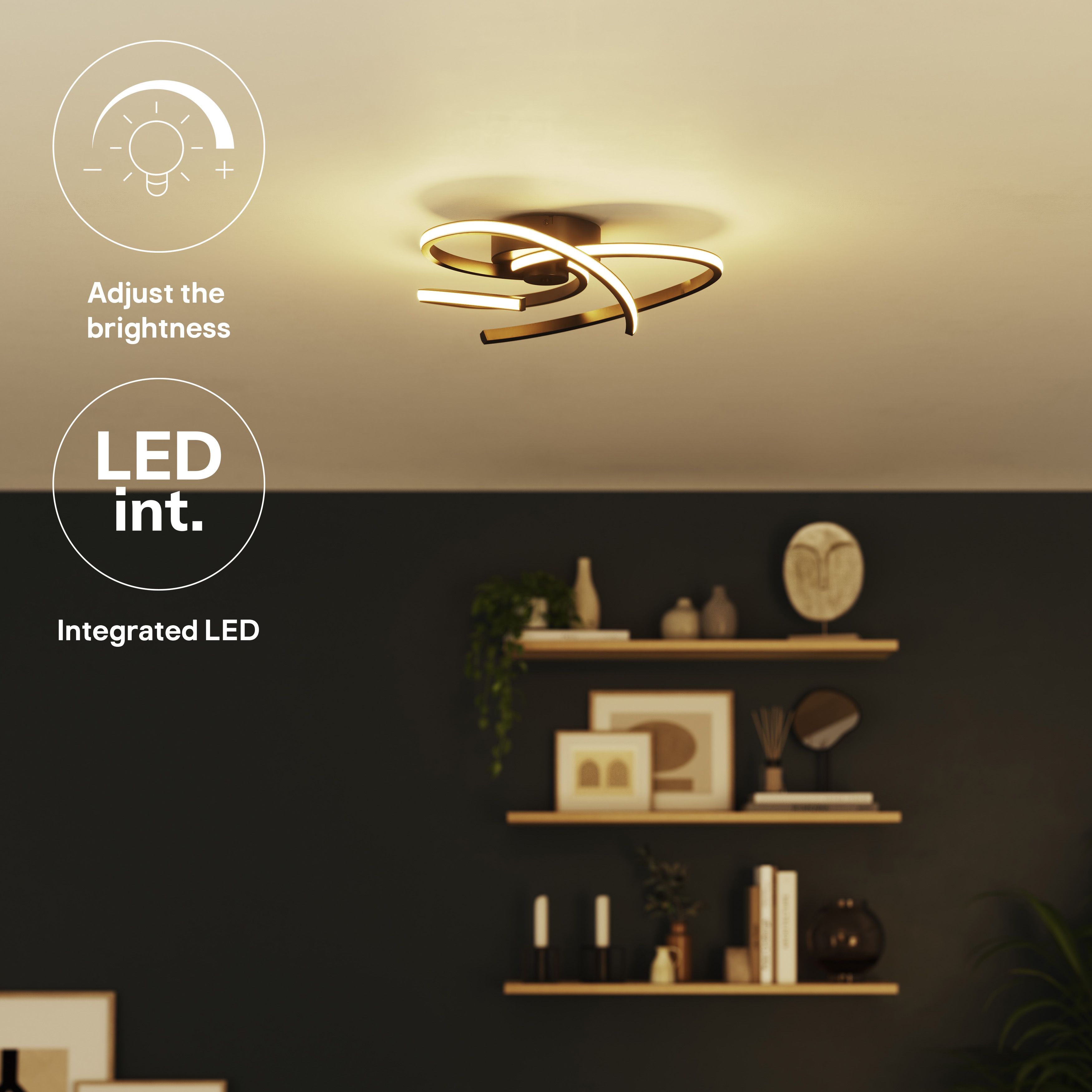 GoodHome Samana Round Matt Metal & plastic Black LED Ceiling light