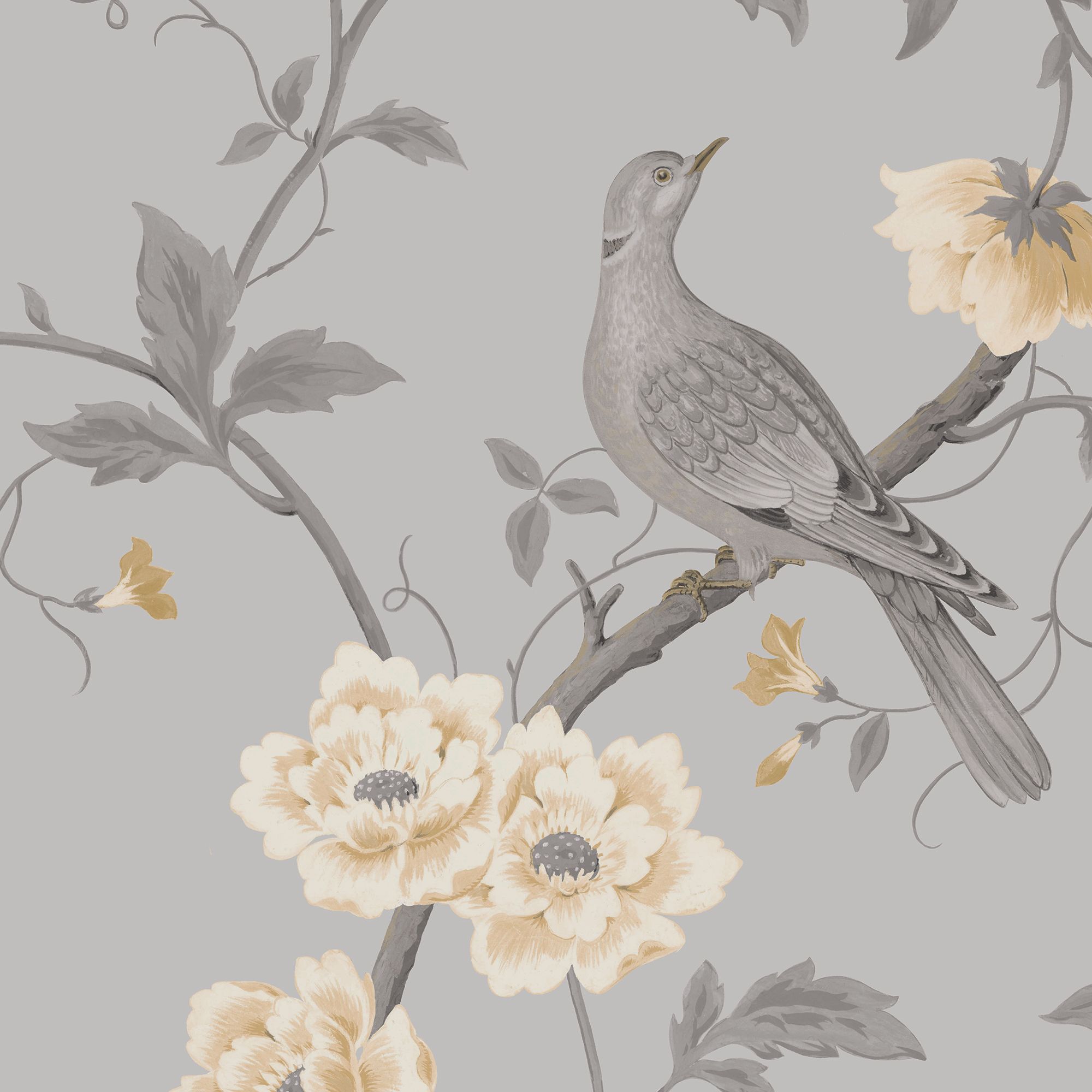 GoodHome Sandridge Grey & yellow Metallic effect Floral Smooth Wallpaper