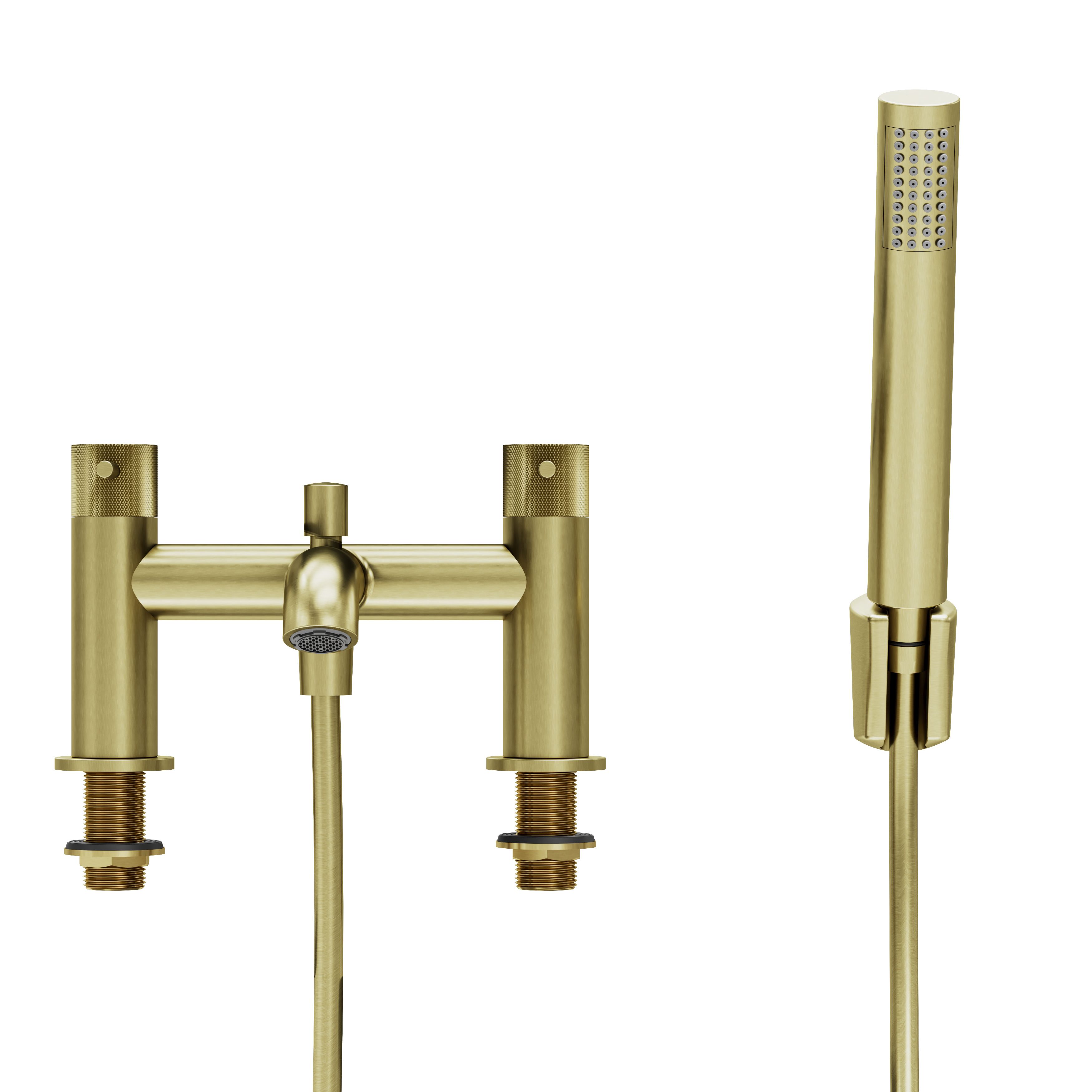 GoodHome Satin Brass effect Deck-mounted Double Bath shower mixer tap with shower kit