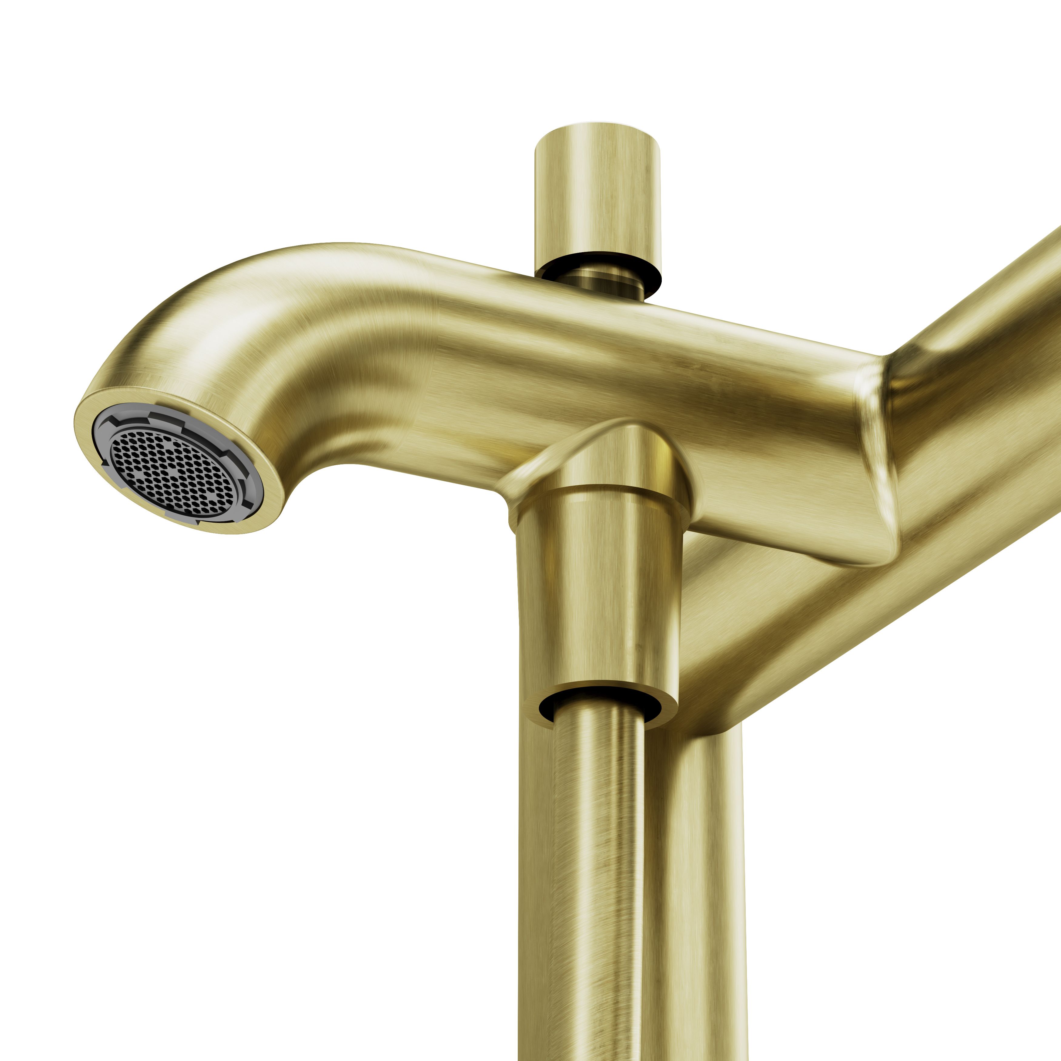 GoodHome Satin Brass effect Deck-mounted Double Bath shower mixer tap with shower kit