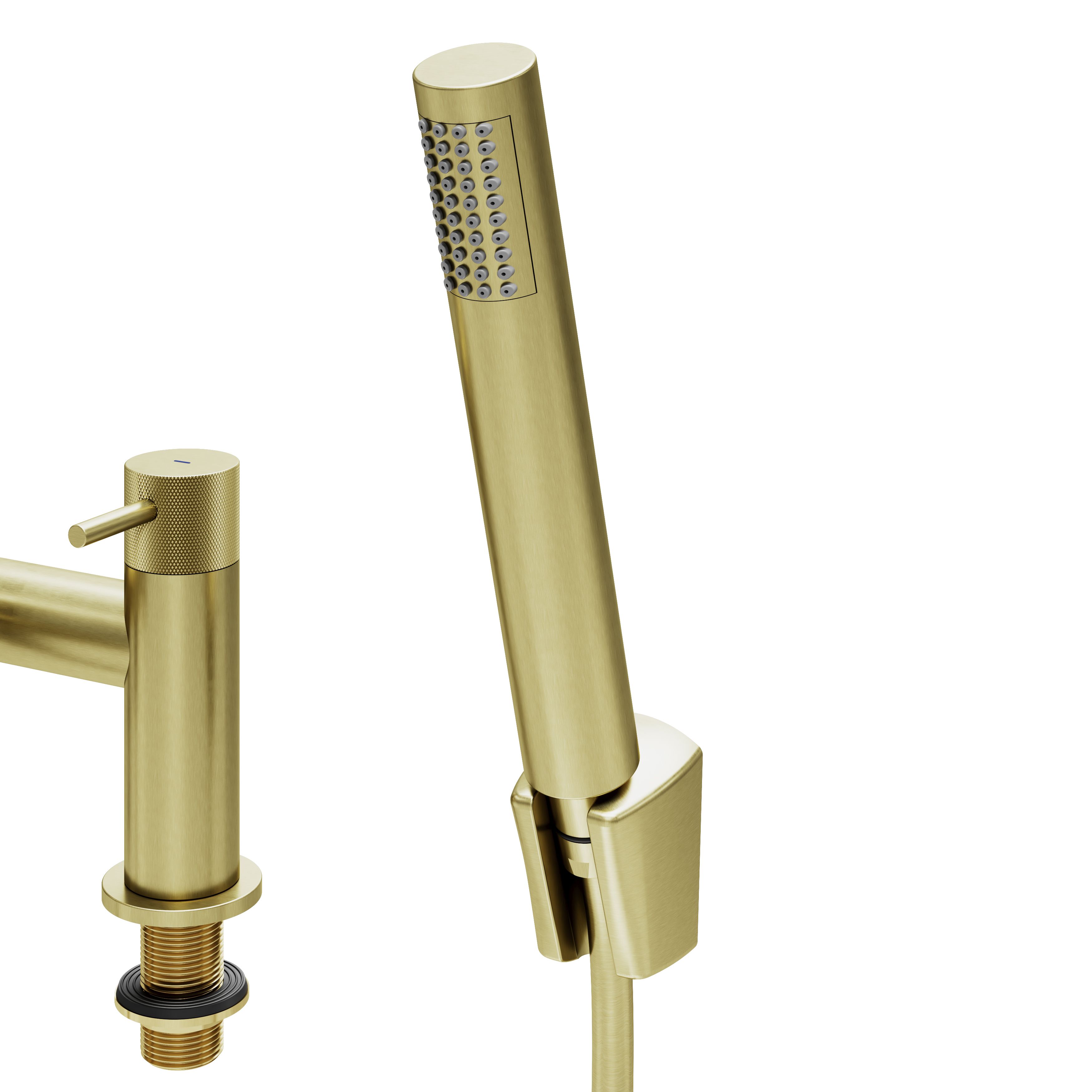 GoodHome Satin Brass effect Deck-mounted Double Bath shower mixer tap with shower kit