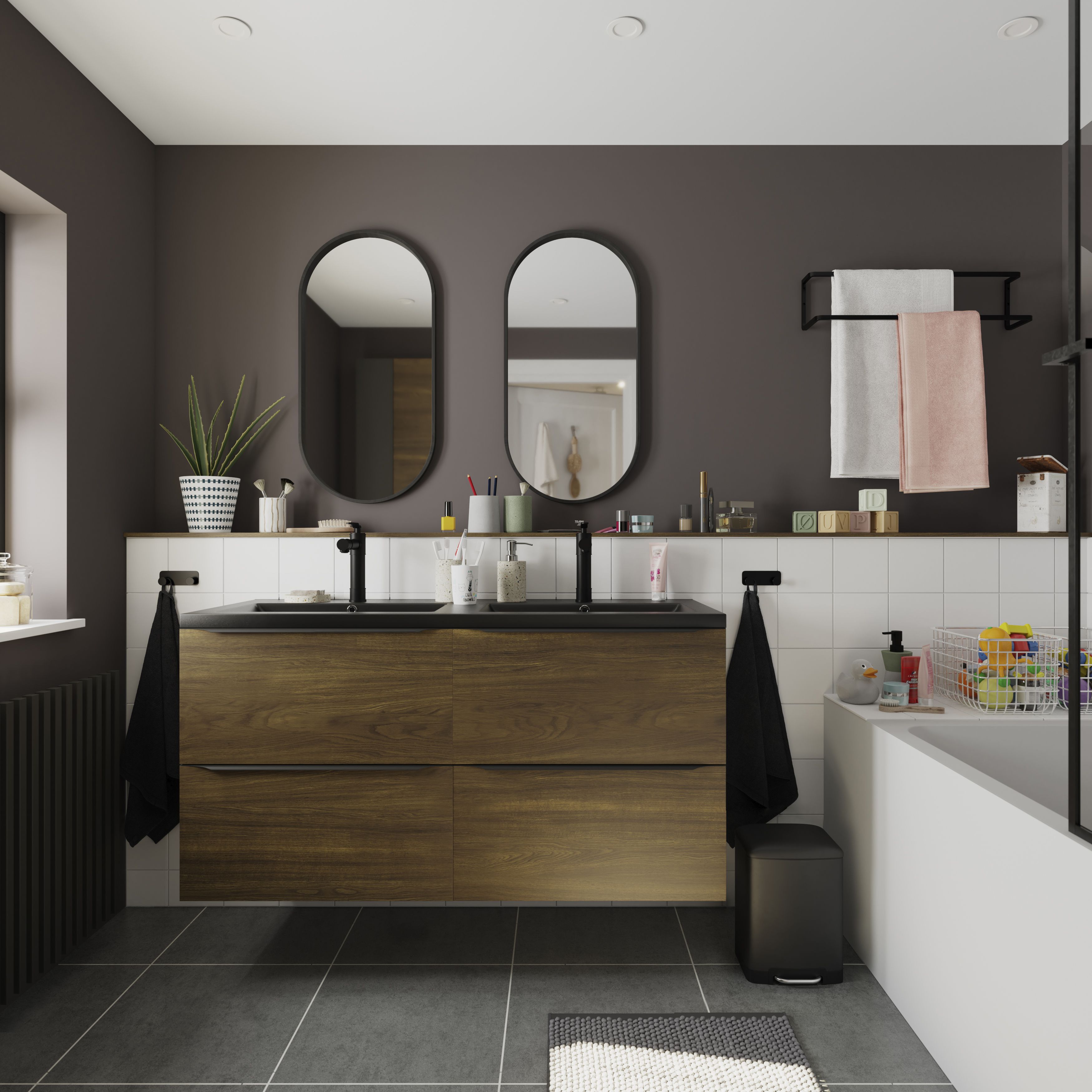 GoodHome SAUGA Tall Black Round Deck-mounted Manual Basin Mono mixer Tap