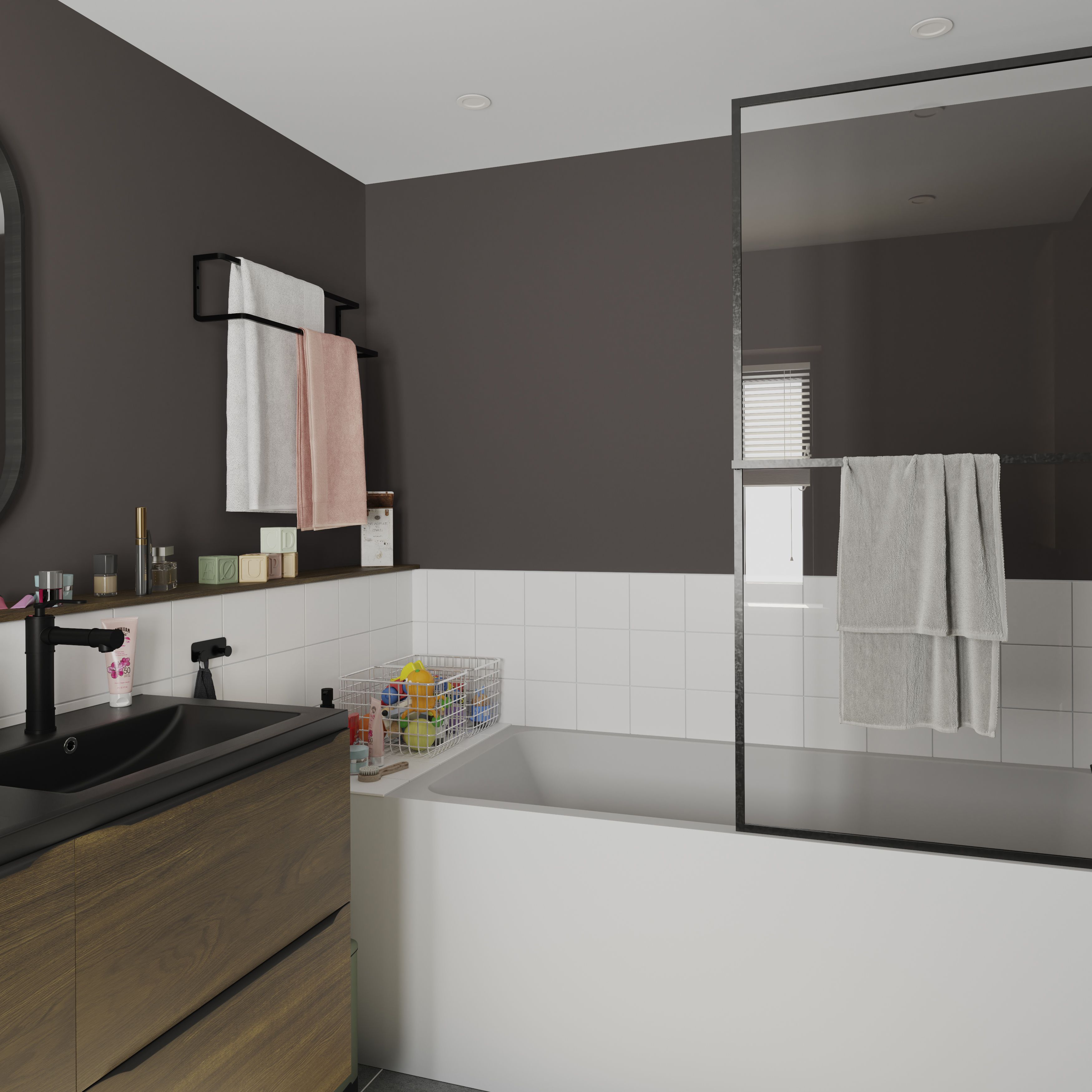 GoodHome SAUGA Tall Black Round Deck-mounted Manual Basin Mono mixer Tap