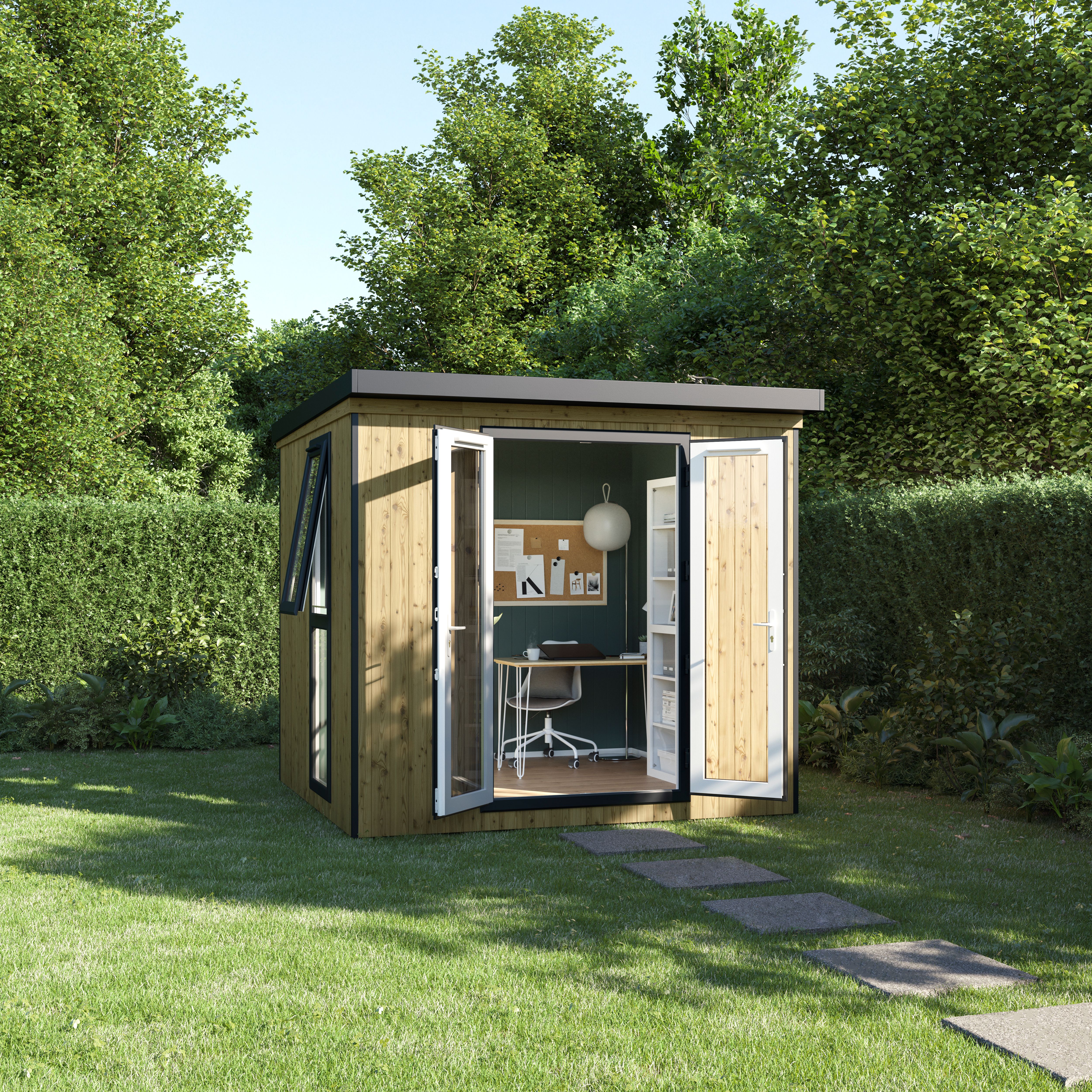 GoodHome Semora Modern 8x9 ft with Double door Pent Garden room (Base included)