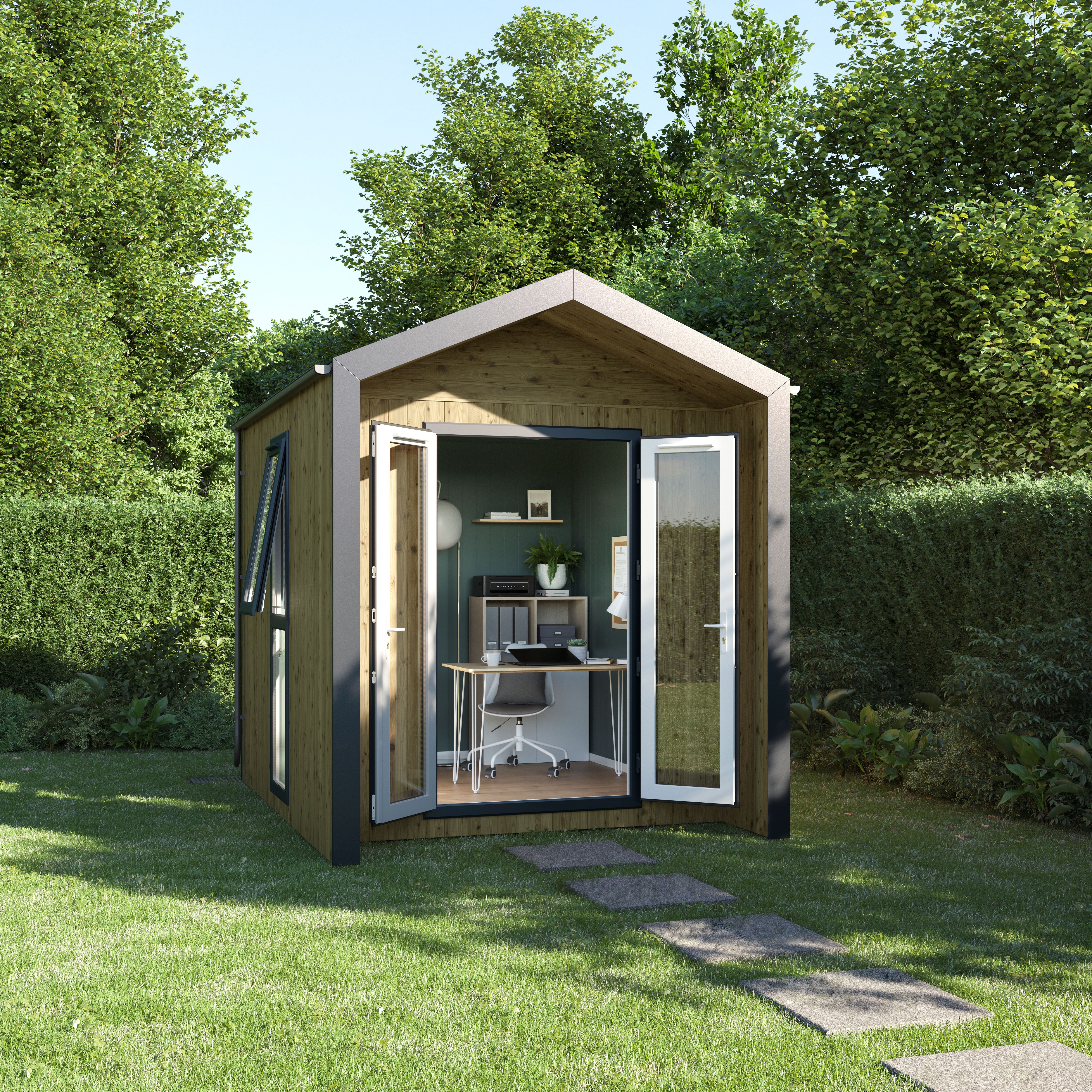 GoodHome Semora New Century 8x9 ft with Double door Pitch Garden room (Base included)