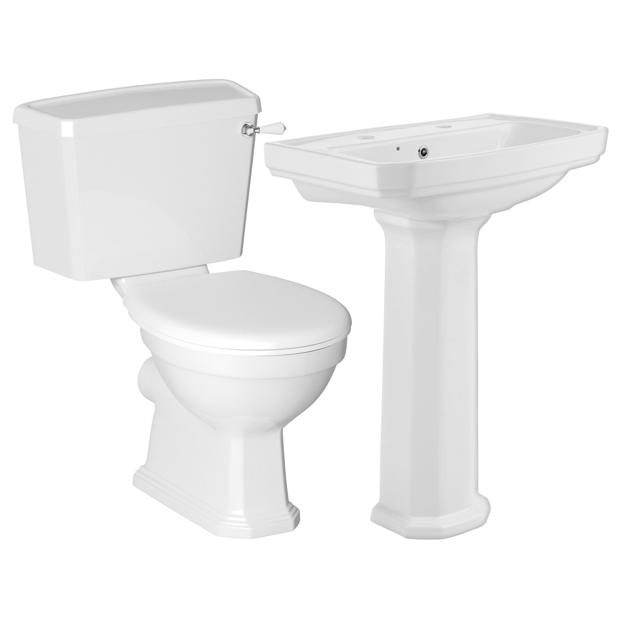 GoodHome Serina White Close-coupled Floor-mounted Toilet & full pedestal basin