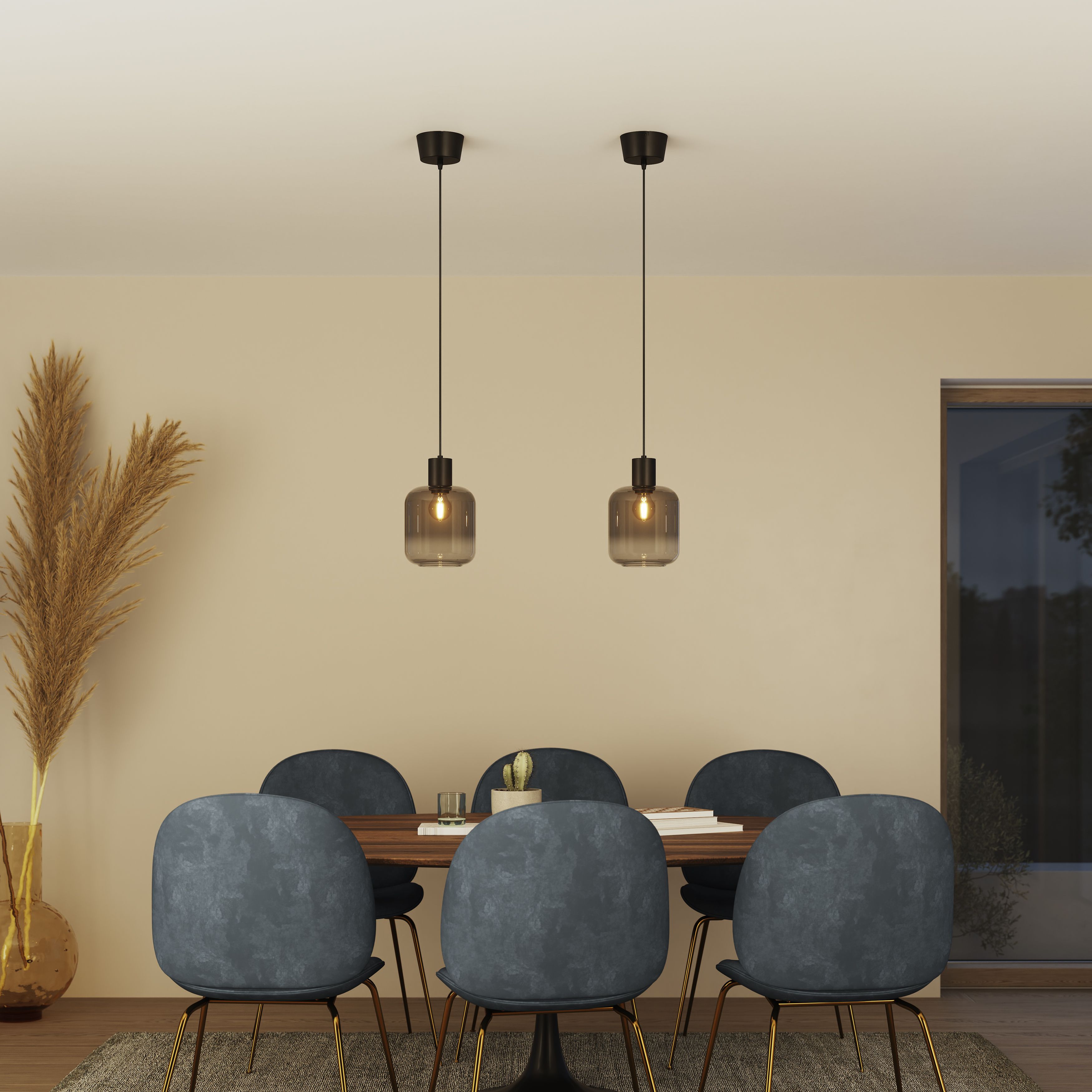 GoodHome Shepton Traditional Matt Black Smoked effect Pendant ceiling light, (Dia)180mm