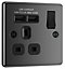 GoodHome Single 13A Switched Gloss Black Socket with USB x2 2.1A