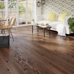 GoodHome Skanor Dark Brown Oak Solid wood flooring, 1.3m² Pack