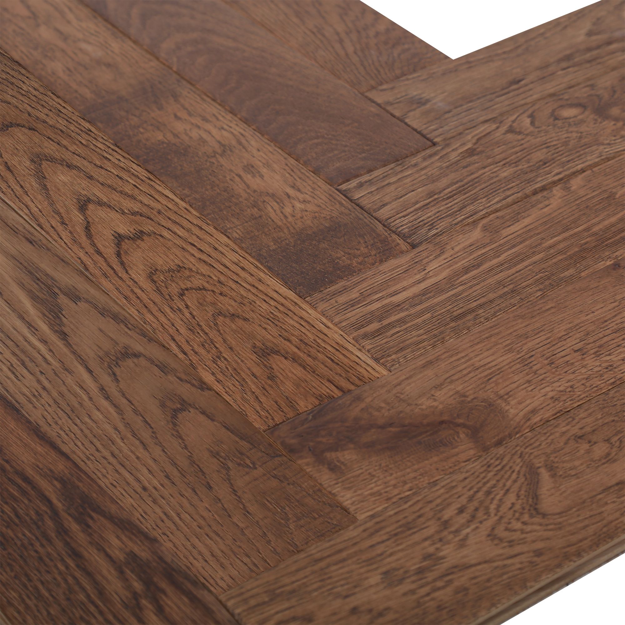GoodHome Skanor Herringbone Dark Brown Oak Solid wood flooring, 1.94m² Pack of 36