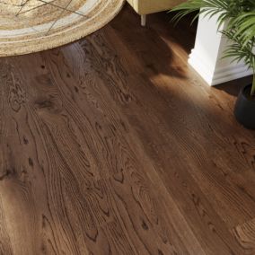 GoodHome Skanor Natural Dark Brown Oak Solid wood flooring, 1.8m²