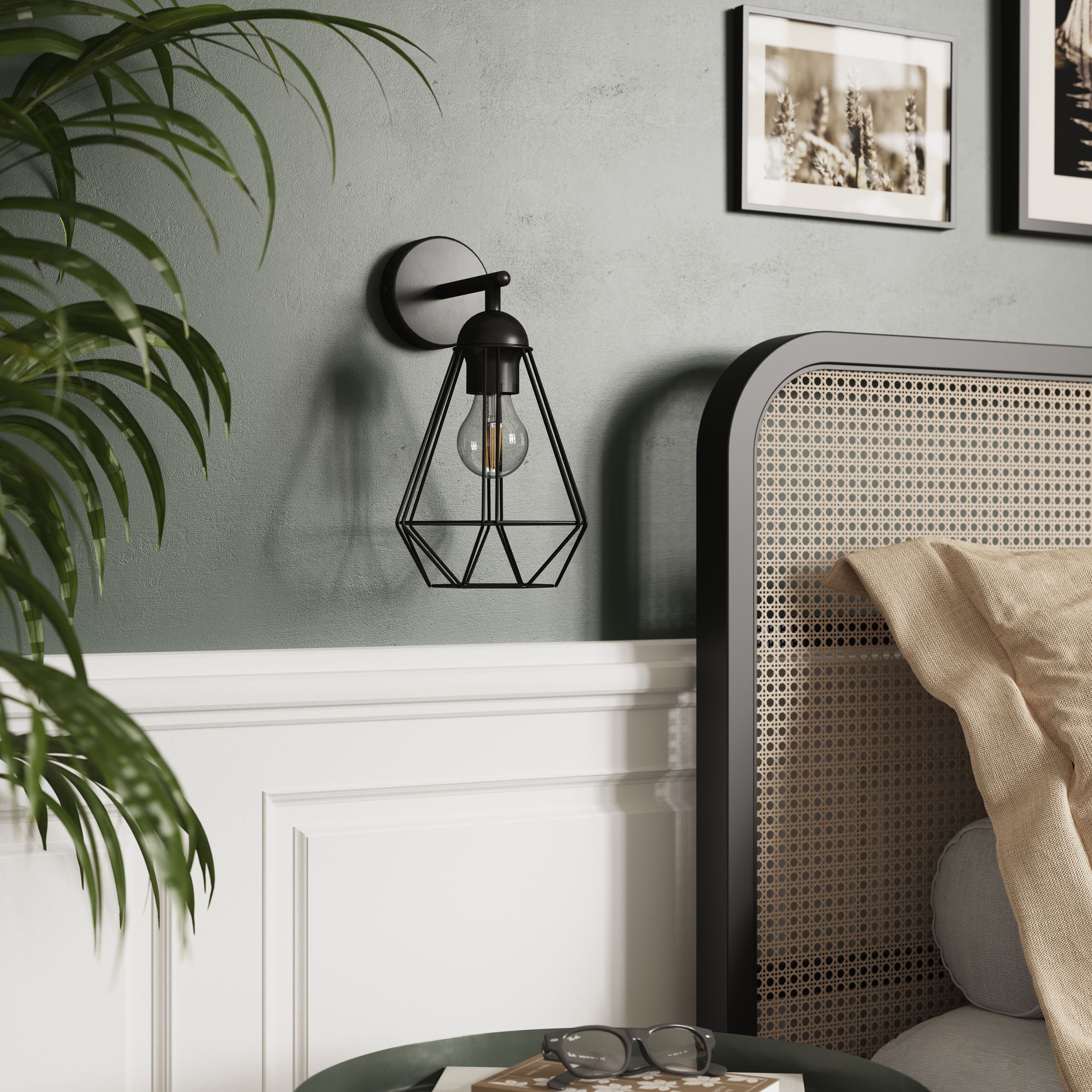 GoodHome Smertrio Matt Black Paint effect Wired Wall light