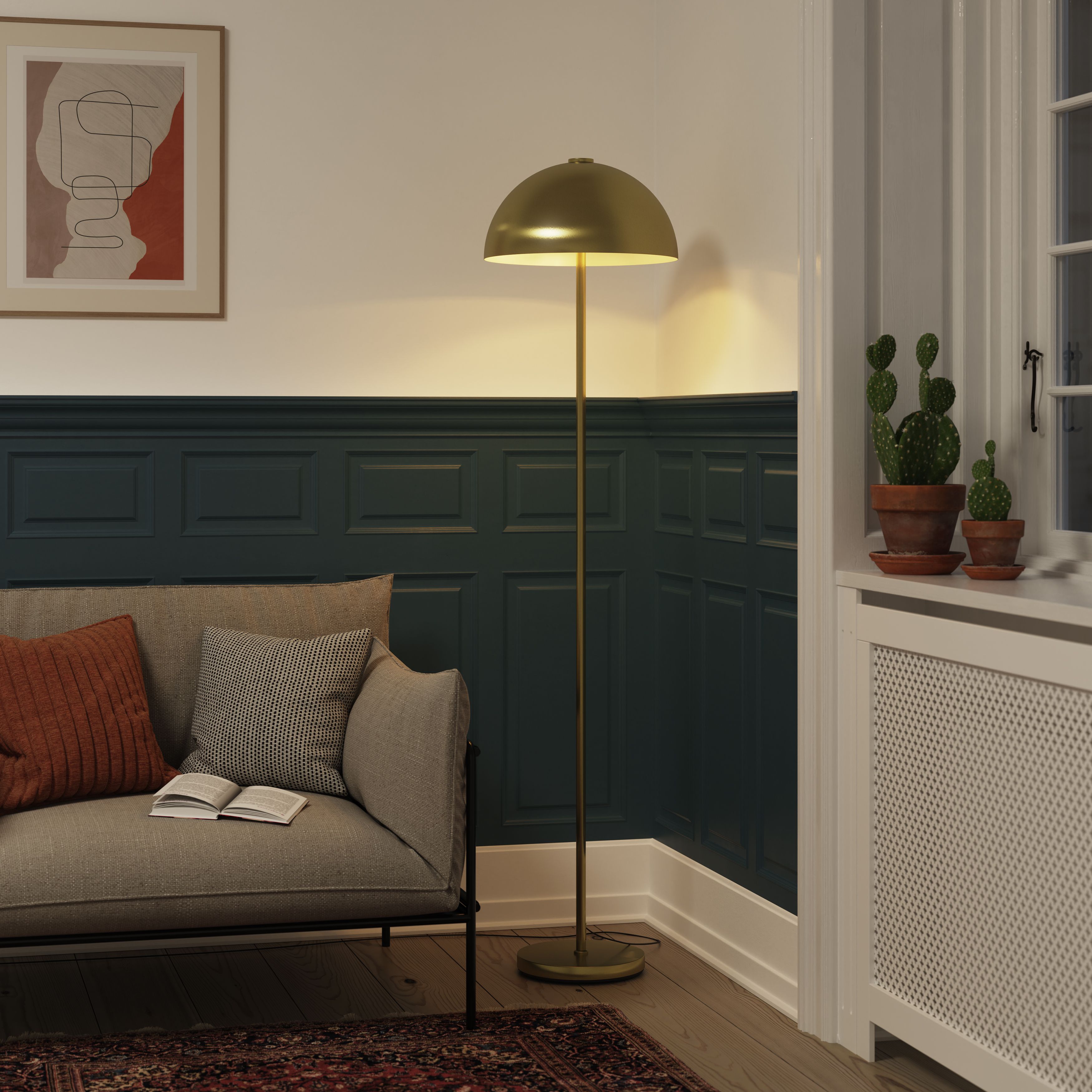 GoodHome Songor Matt Brushed Brass LED Floor lamp