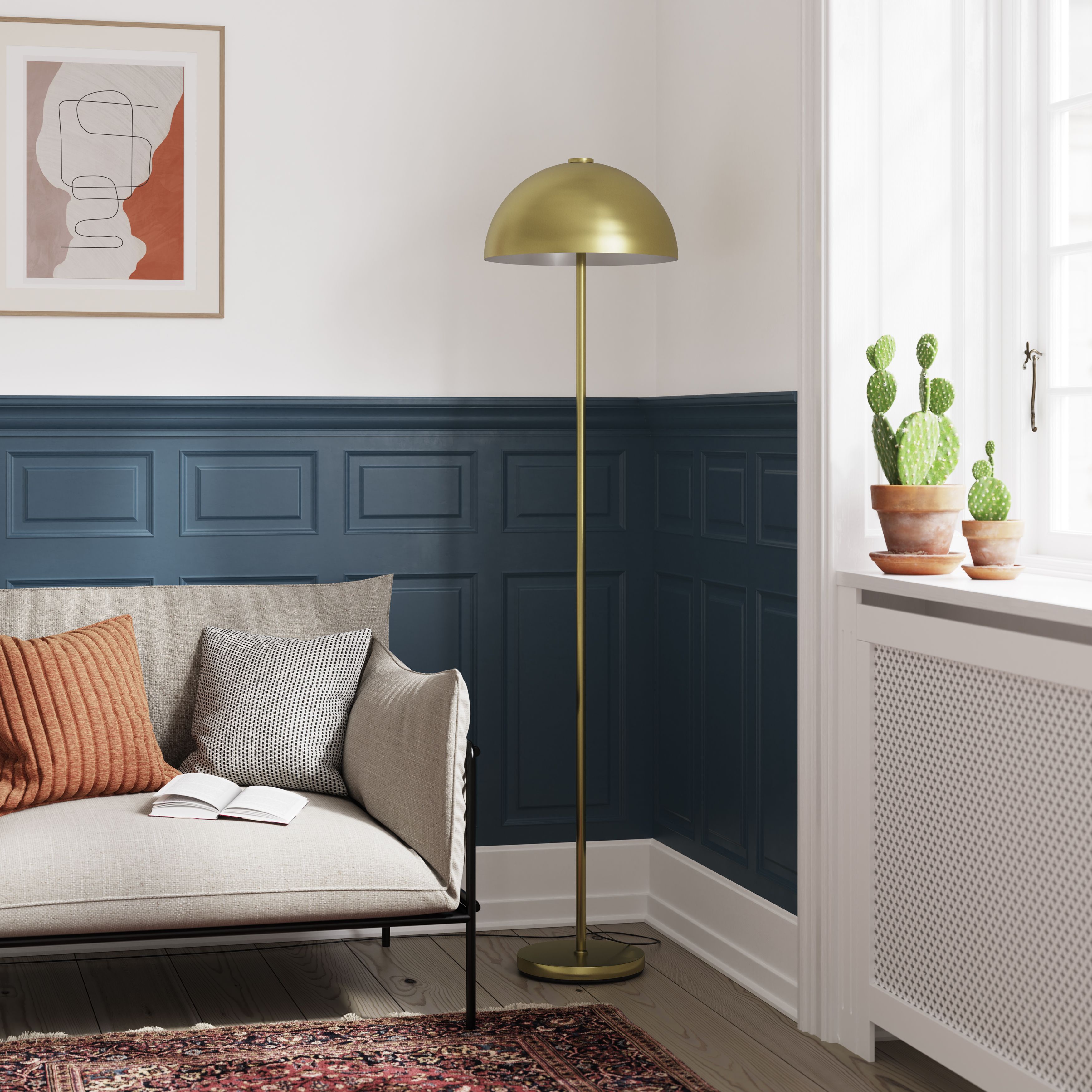 GoodHome Songor Matt Brushed Brass LED Floor lamp
