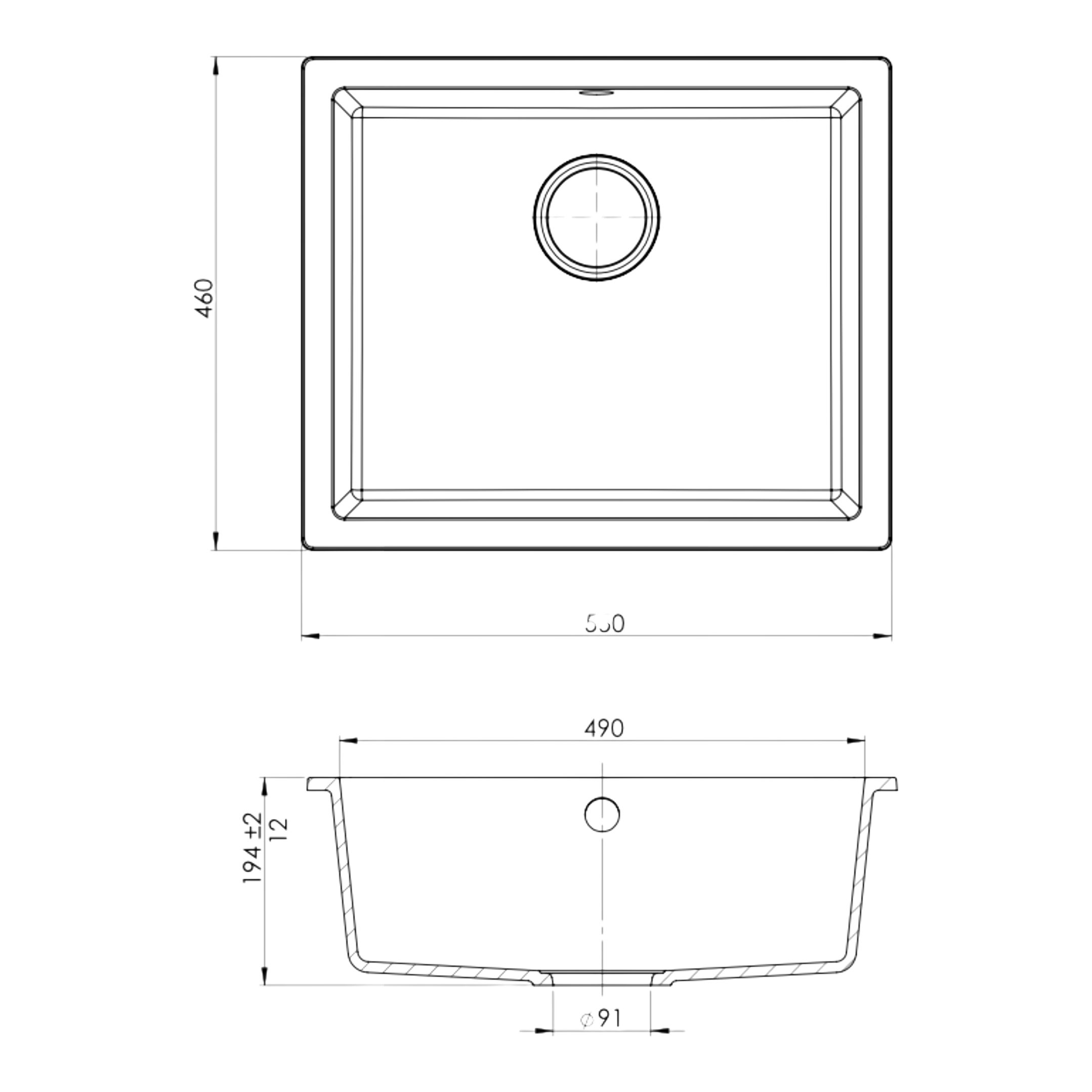 GoodHome Sorrel Polished White Composite quartz 1 Bowl Kitchen sink 550mm x 460mm