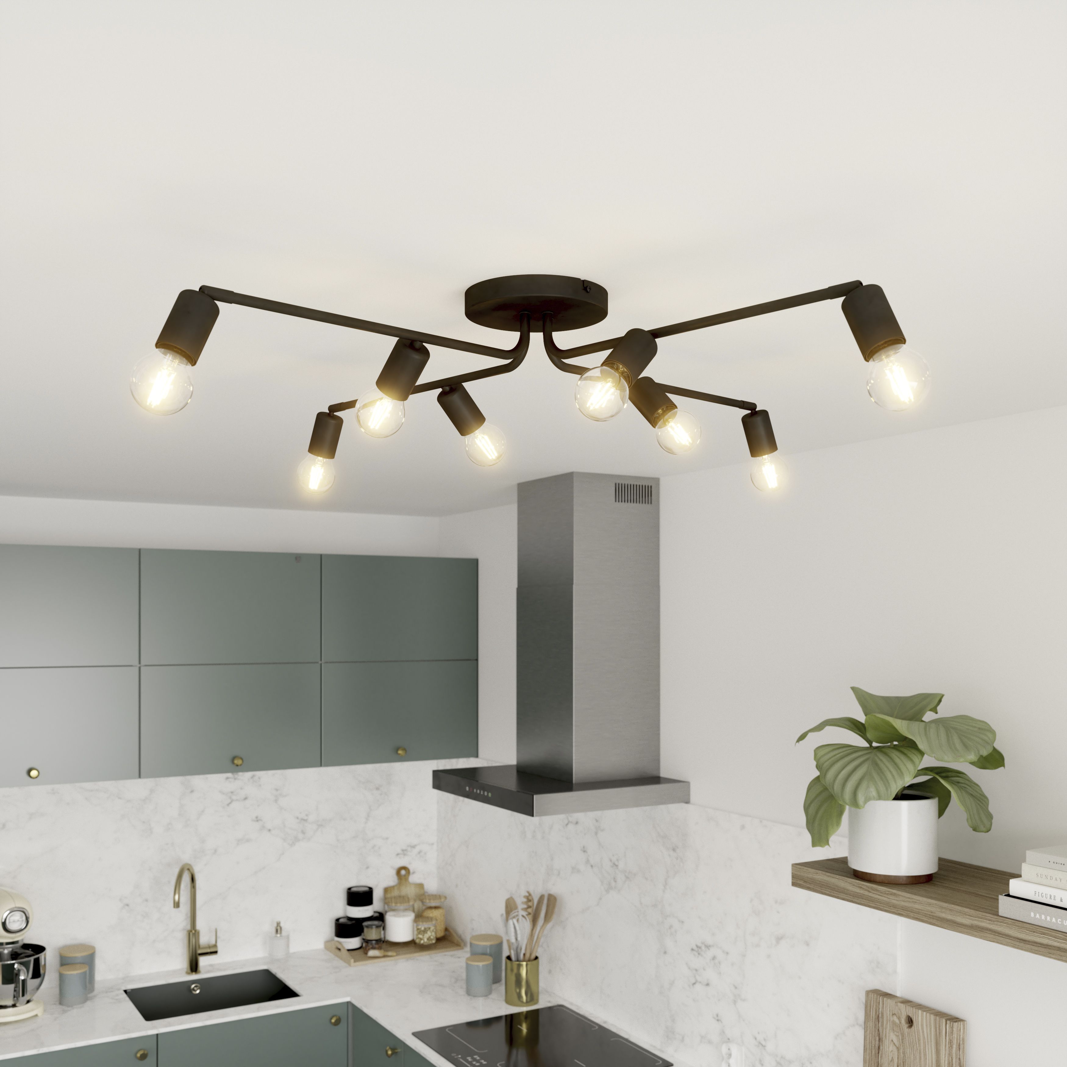GoodHome Spiral Matt Metal black 8 Lamp Ceiling light