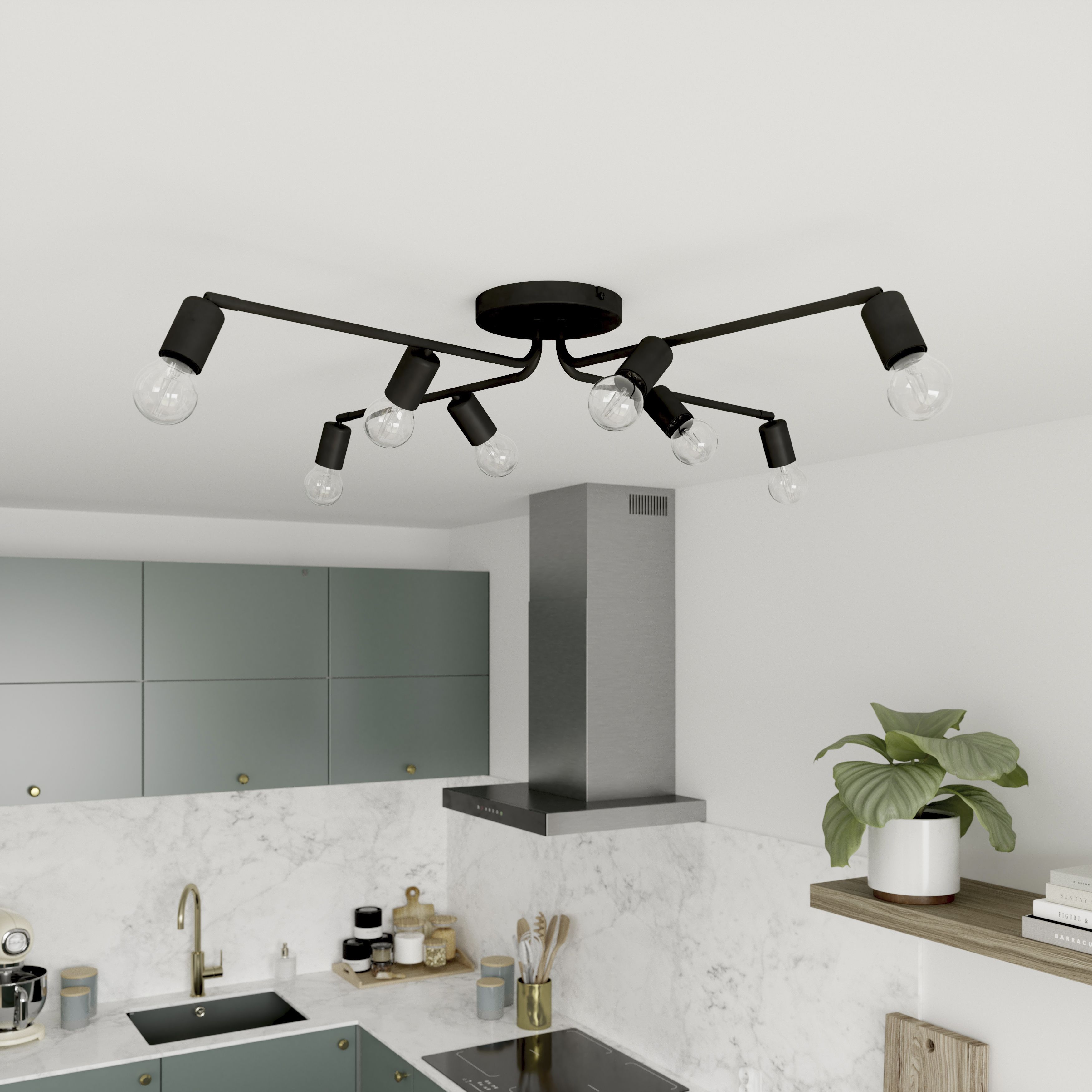 GoodHome Spiral Matt Metal black 8 Lamp Ceiling light