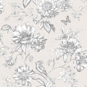 GoodHome Stanmer Beige Mica effect Floral Textured Wallpaper Sample