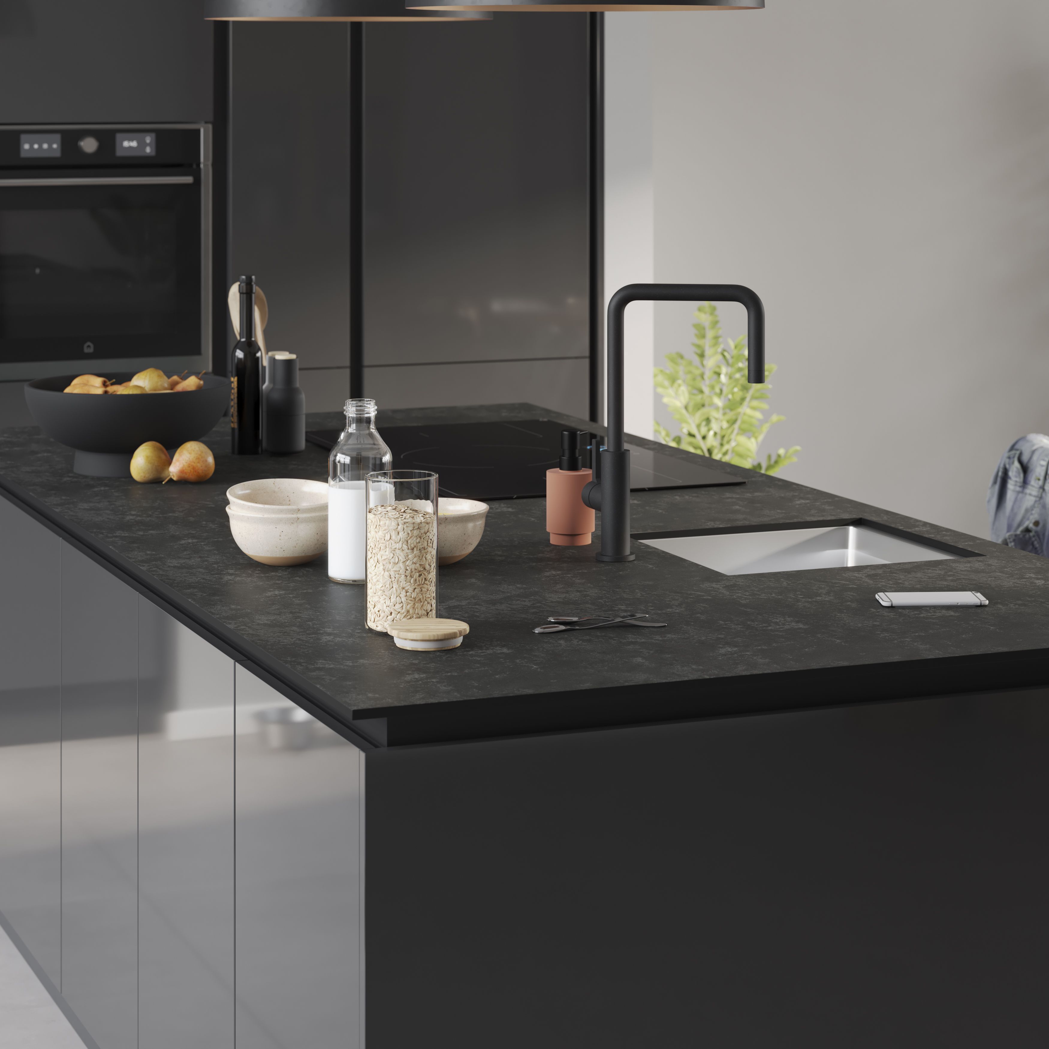 GoodHome Stevia & Garcinia Anthracite Square edge Plinth, (L)2400mm
