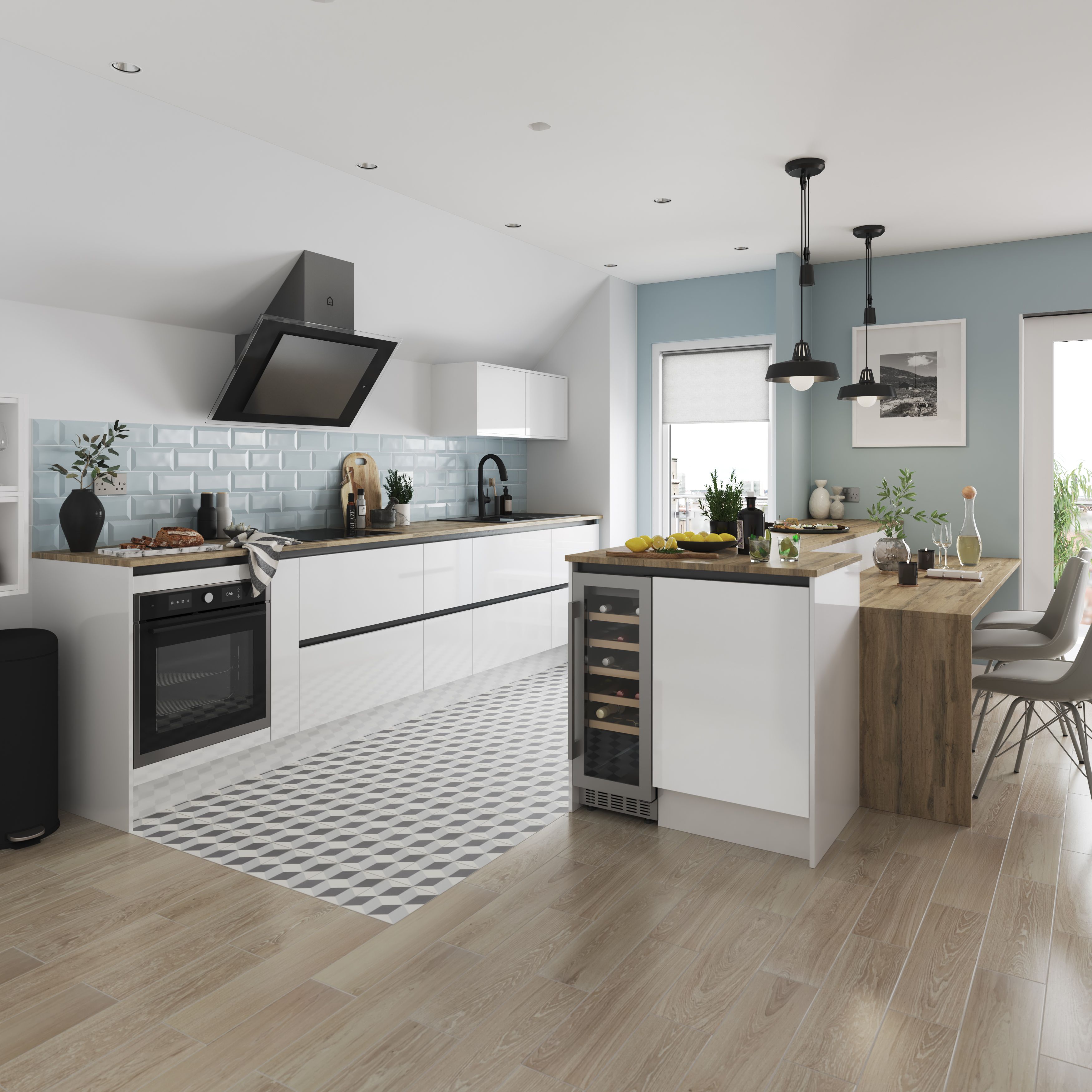 GoodHome Stevia & Garcinia Gloss white slab Standard End panel (H)720mm (W)320mm