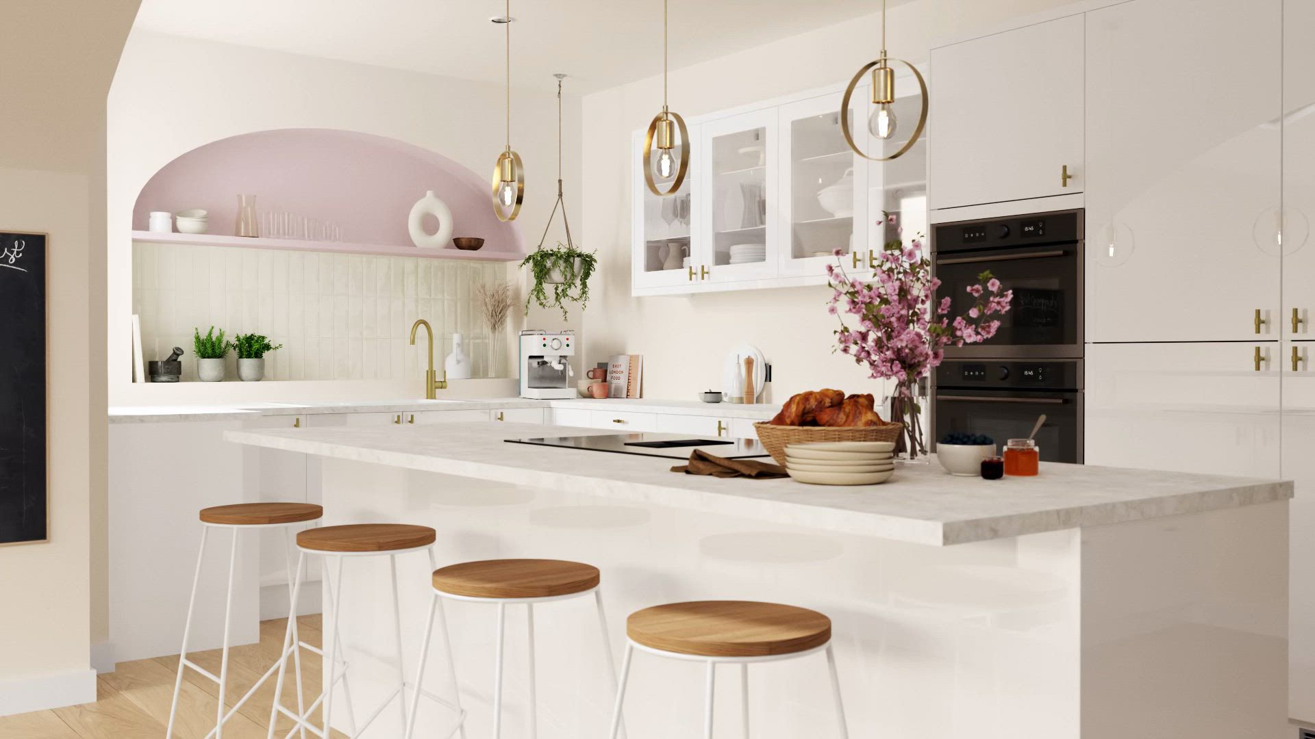 GoodHome Stevia & Garcinia Gloss white slab Standard End panel (H)720mm (W)570mm