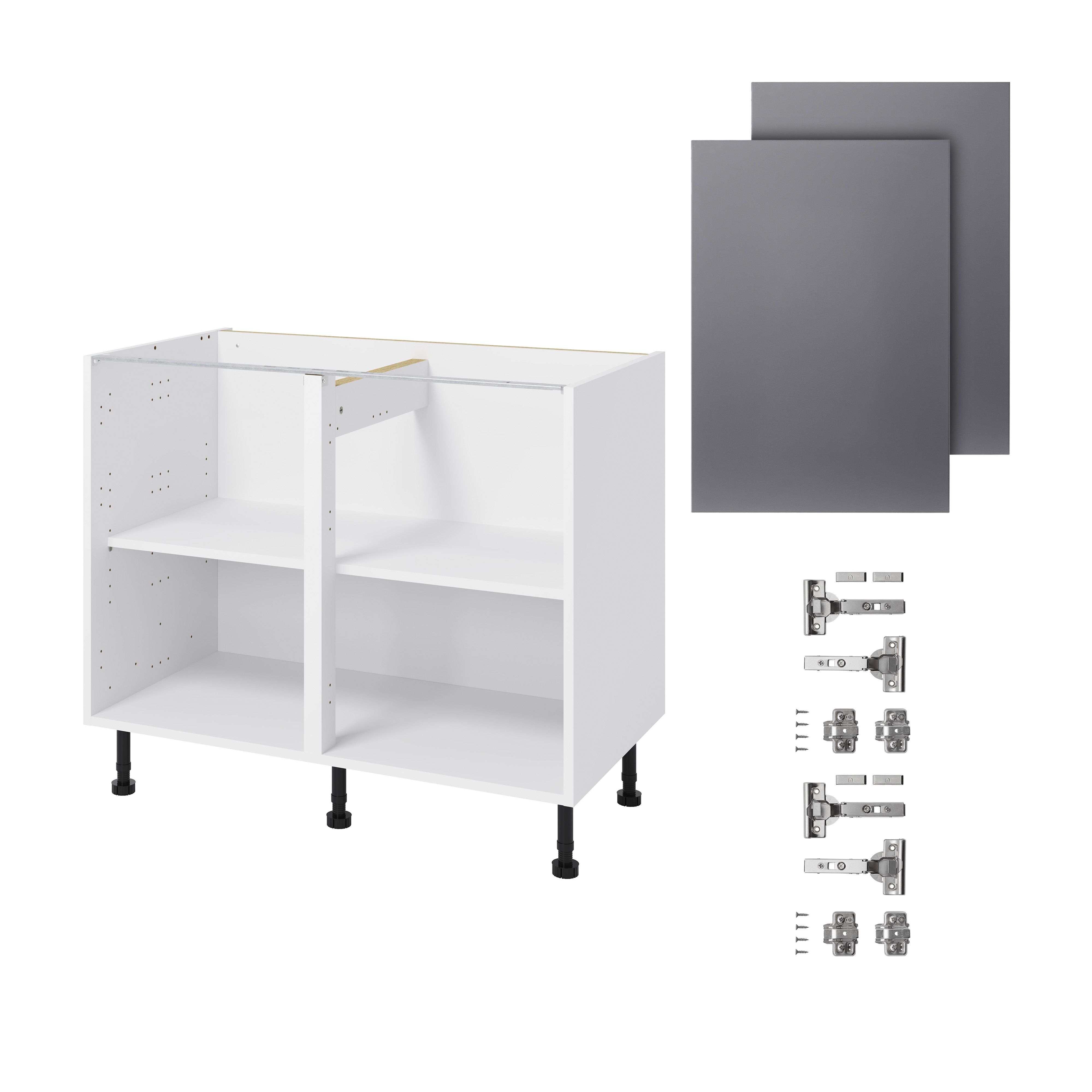 GoodHome Stevia Gloss anthracite slab Base Kitchen cabinet (W)1000mm (H)720mm