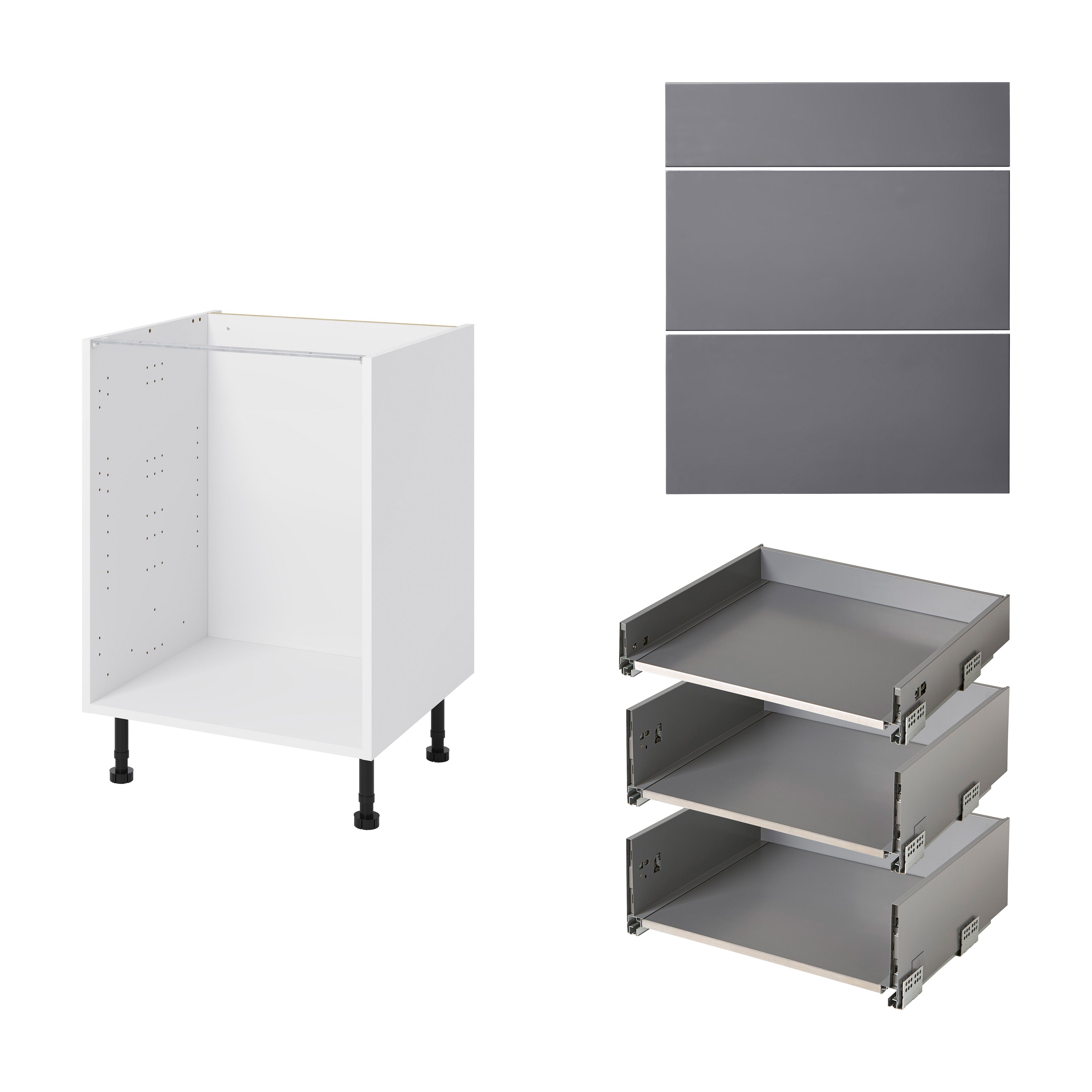 GoodHome Stevia Gloss anthracite slab Base Kitchen cabinet (W)600mm (H)720mm