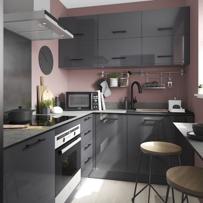 GoodHome Stevia Gloss anthracite slab Base Kitchen cabinet (W)800mm (H)720mm