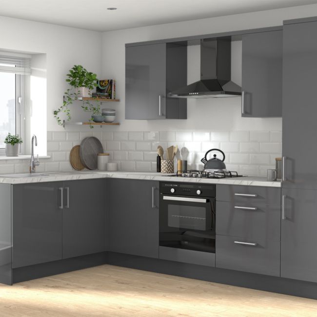 GoodHome Stevia Gloss anthracite slab Base Kitchen cabinet (W)800mm (H)720mm