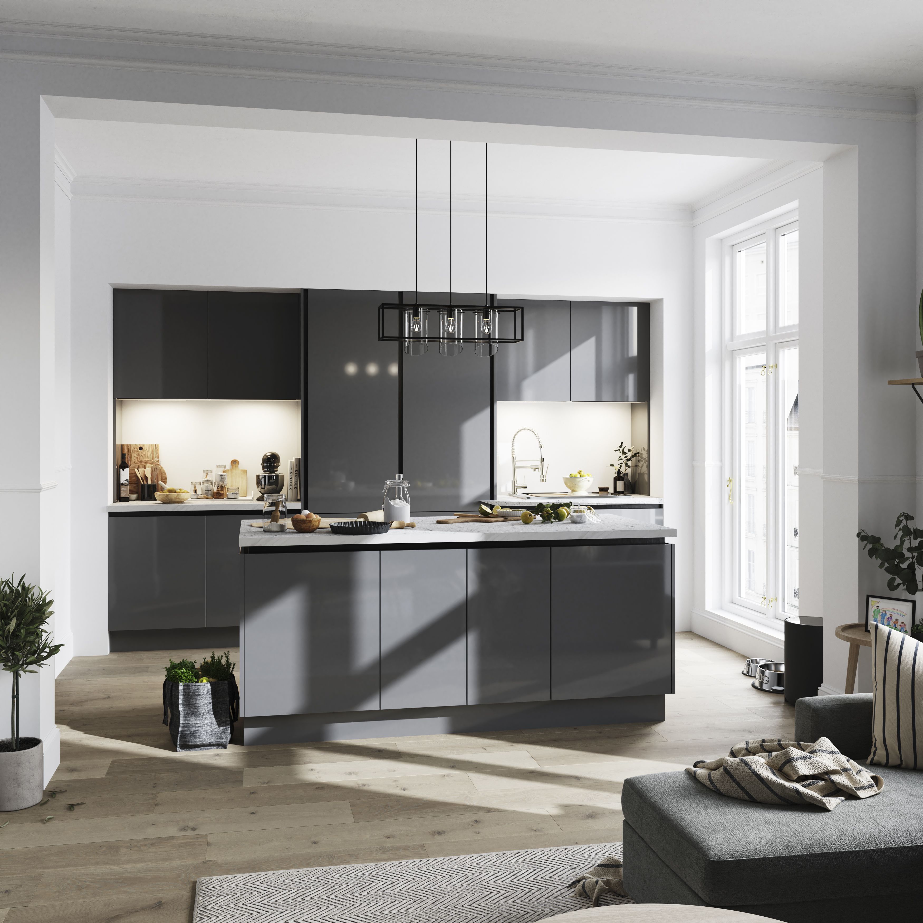 GoodHome Stevia Gloss anthracite slab Tall larder Cabinet door (W)500mm (H)1467mm (T)18mm