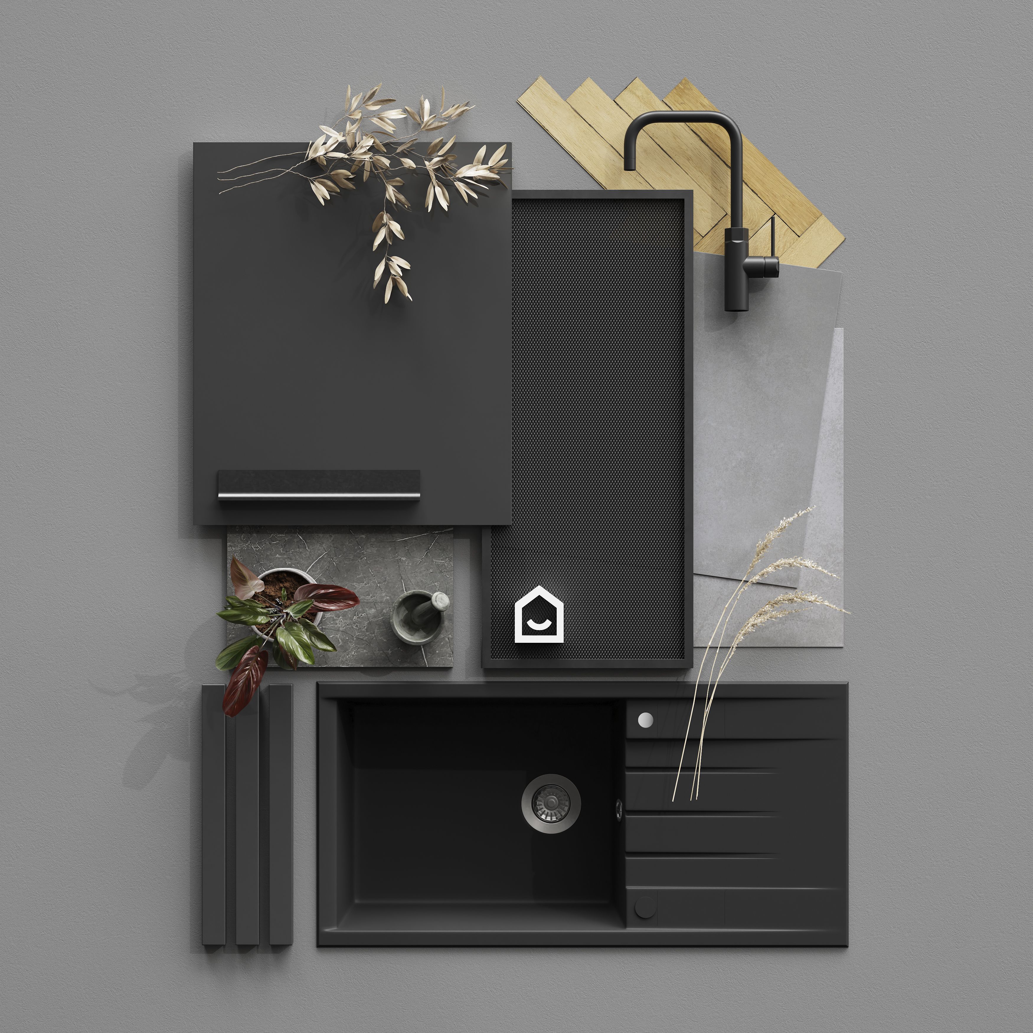GoodHome Stevia Gloss anthracite slab Tall larder Cabinet door (W)500mm (H)1467mm (T)18mm