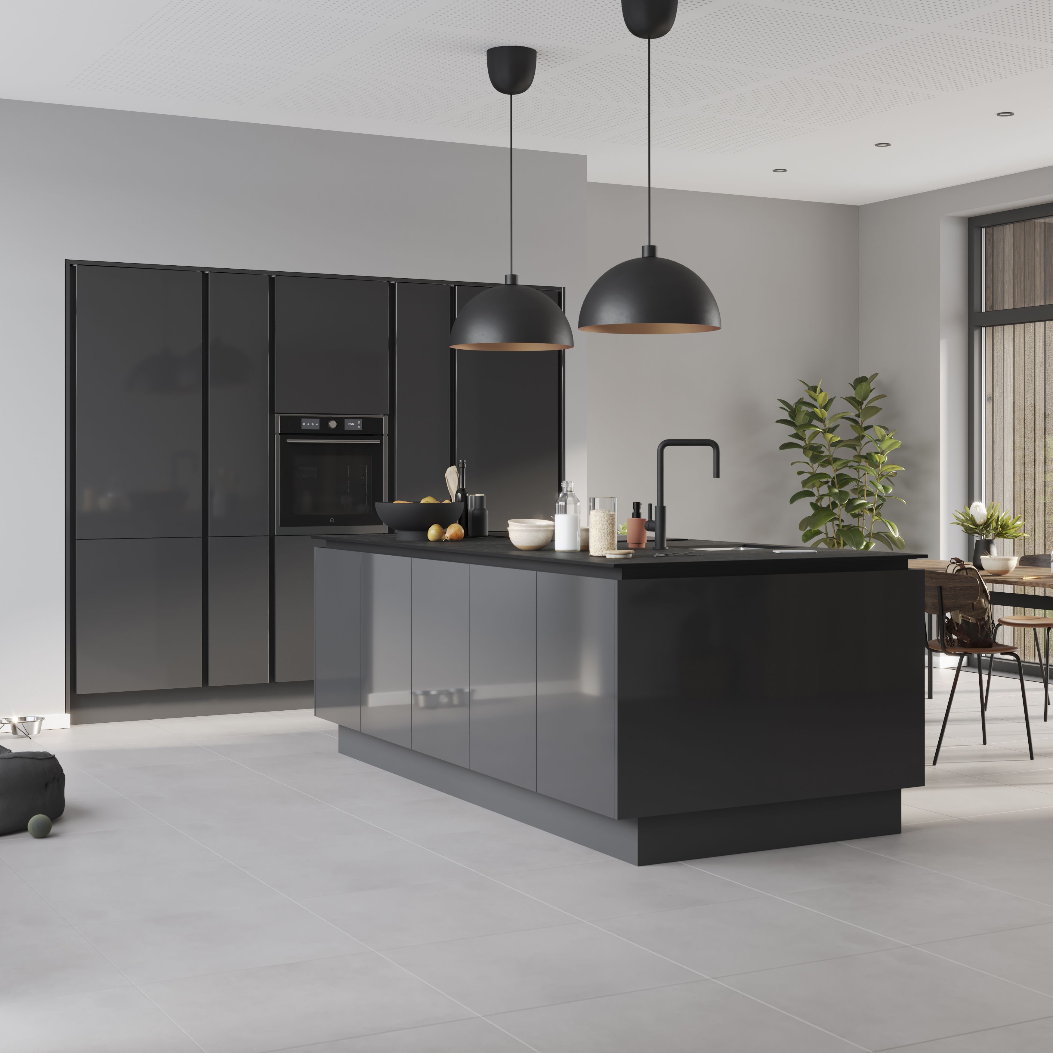 GoodHome Stevia Gloss anthracite slab Tall larder Cabinet door (W)500mm (H)1467mm (T)18mm