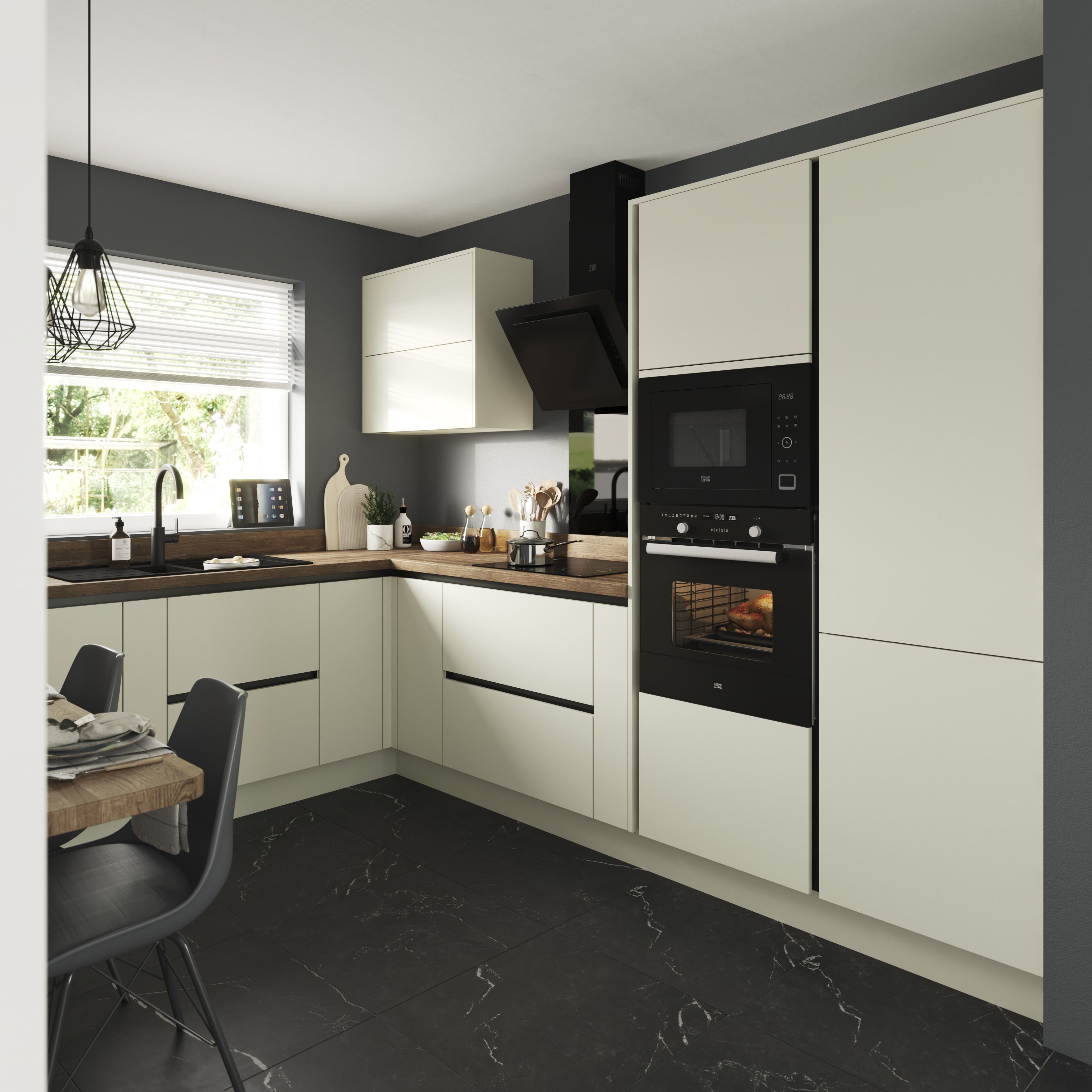 GoodHome Stevia Gloss cream slab Drawer front, bridging door & bi fold door, (W)1000mm (H)356mm (T)18mm