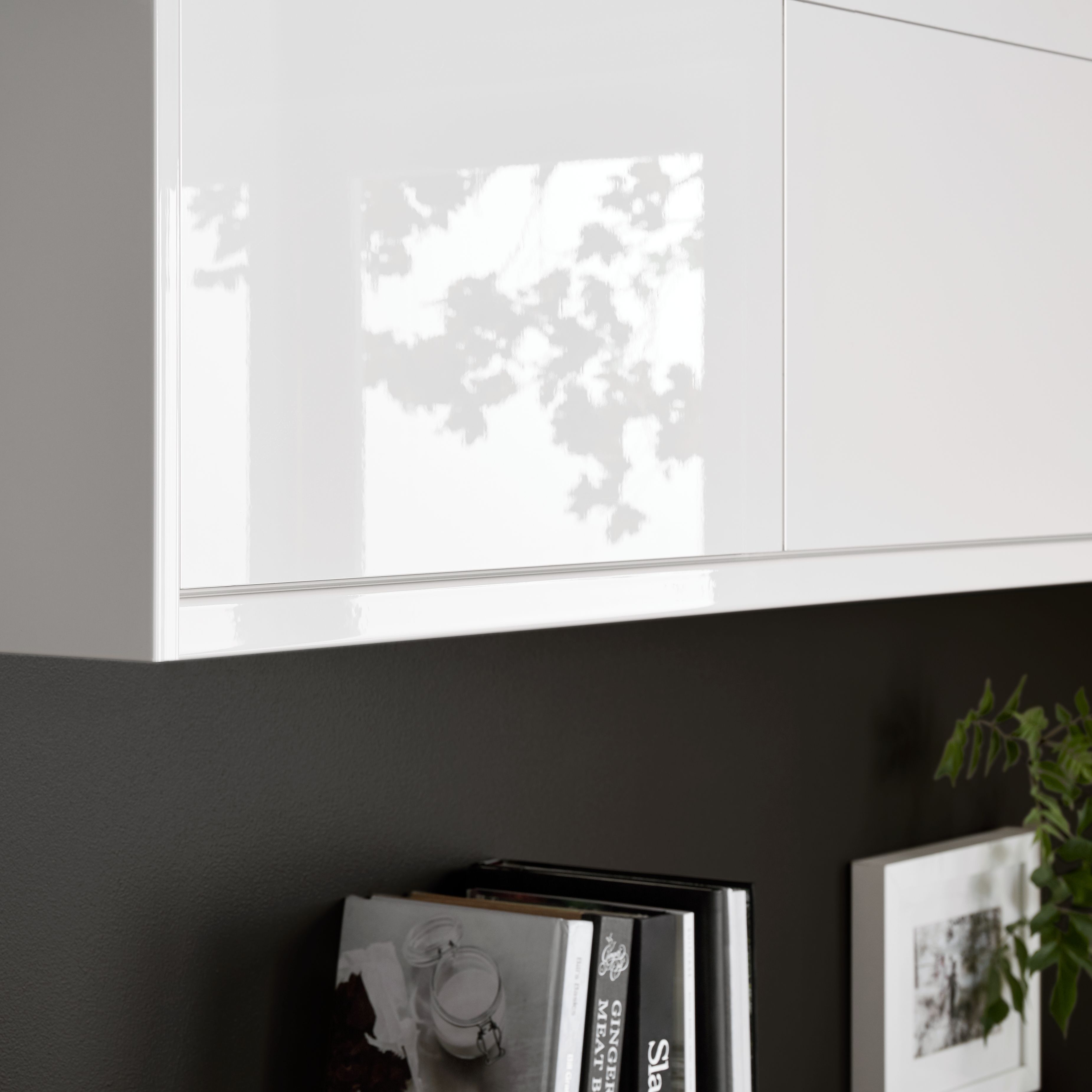 GoodHome Stevia Gloss cream slab Drawer front, bridging door & bi fold door, (W)800mm (H)356mm (T)18mm