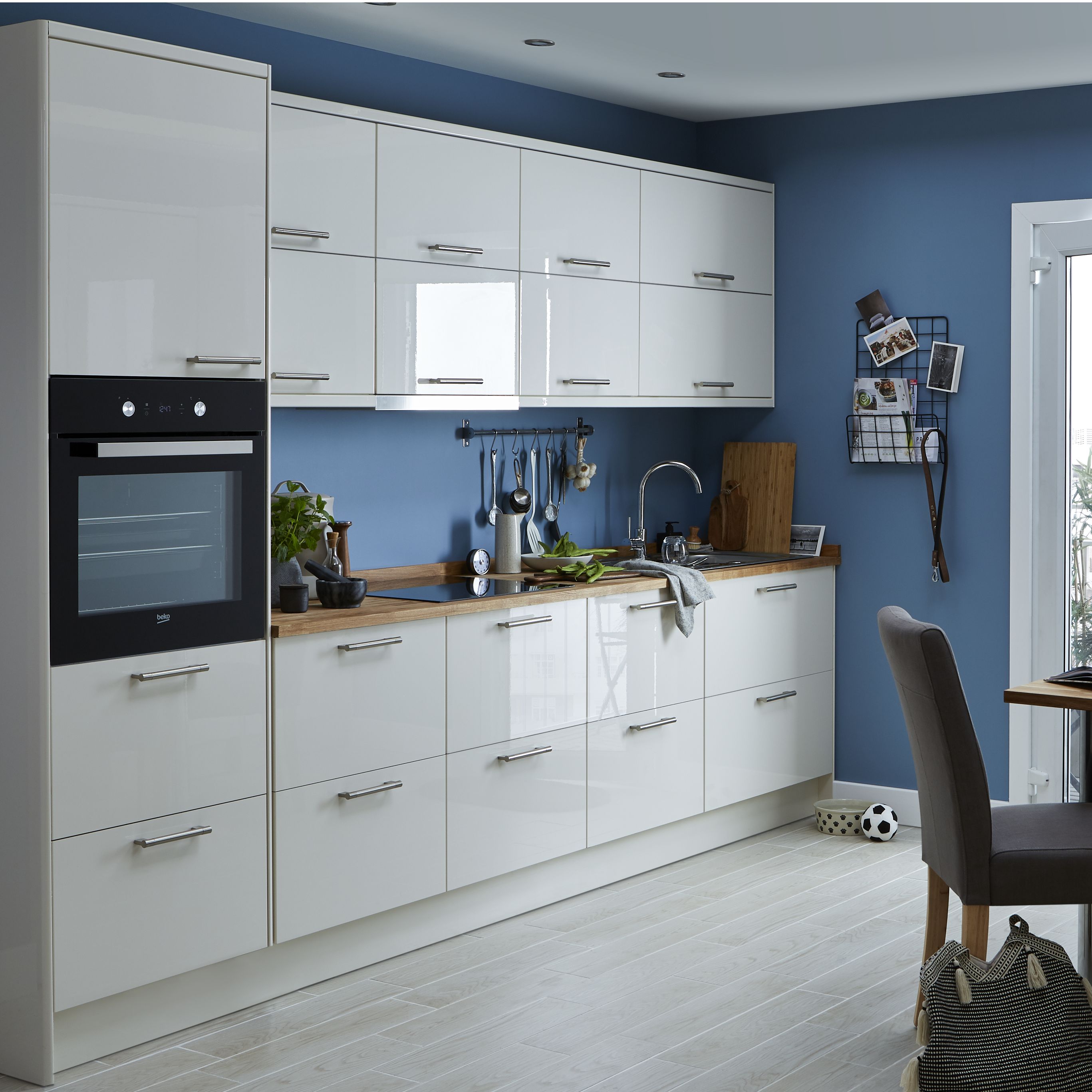 GoodHome Stevia Gloss cream slab Drawer front, bridging door & bi fold door, (W)800mm (H)356mm (T)18mm