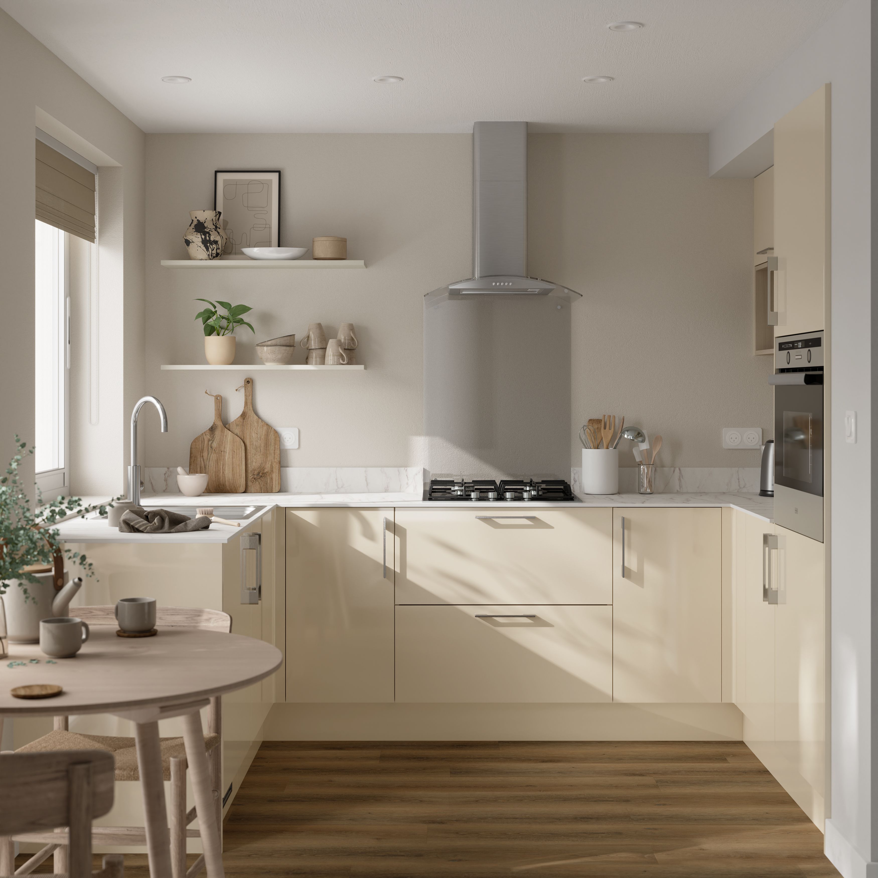 GoodHome Stevia Gloss cream slab Tall Wall End panel (H)900mm (W)320mm