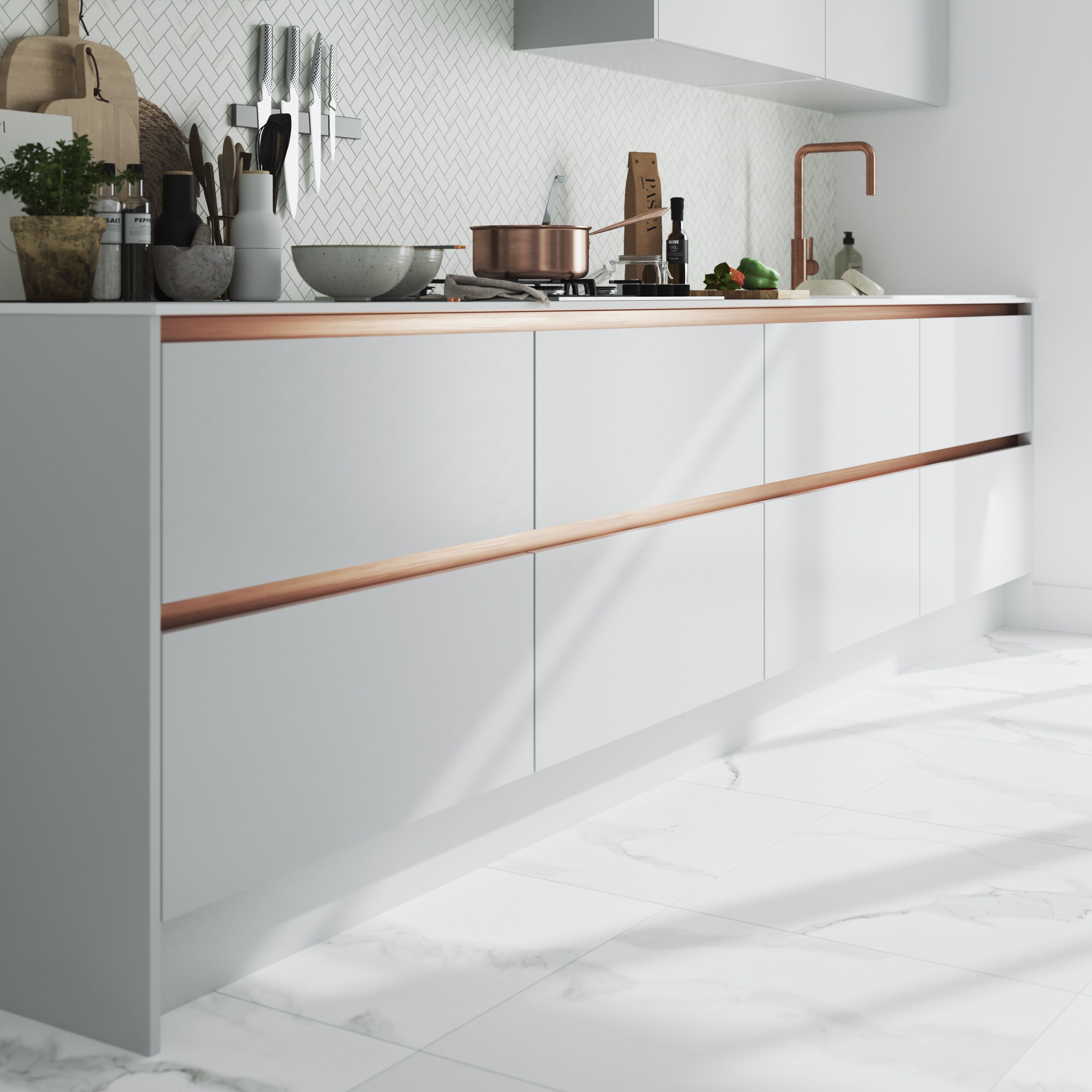 GoodHome Stevia Gloss grey slab Drawerline door & drawer front, (W)600mm (H)715mm (T)18mm